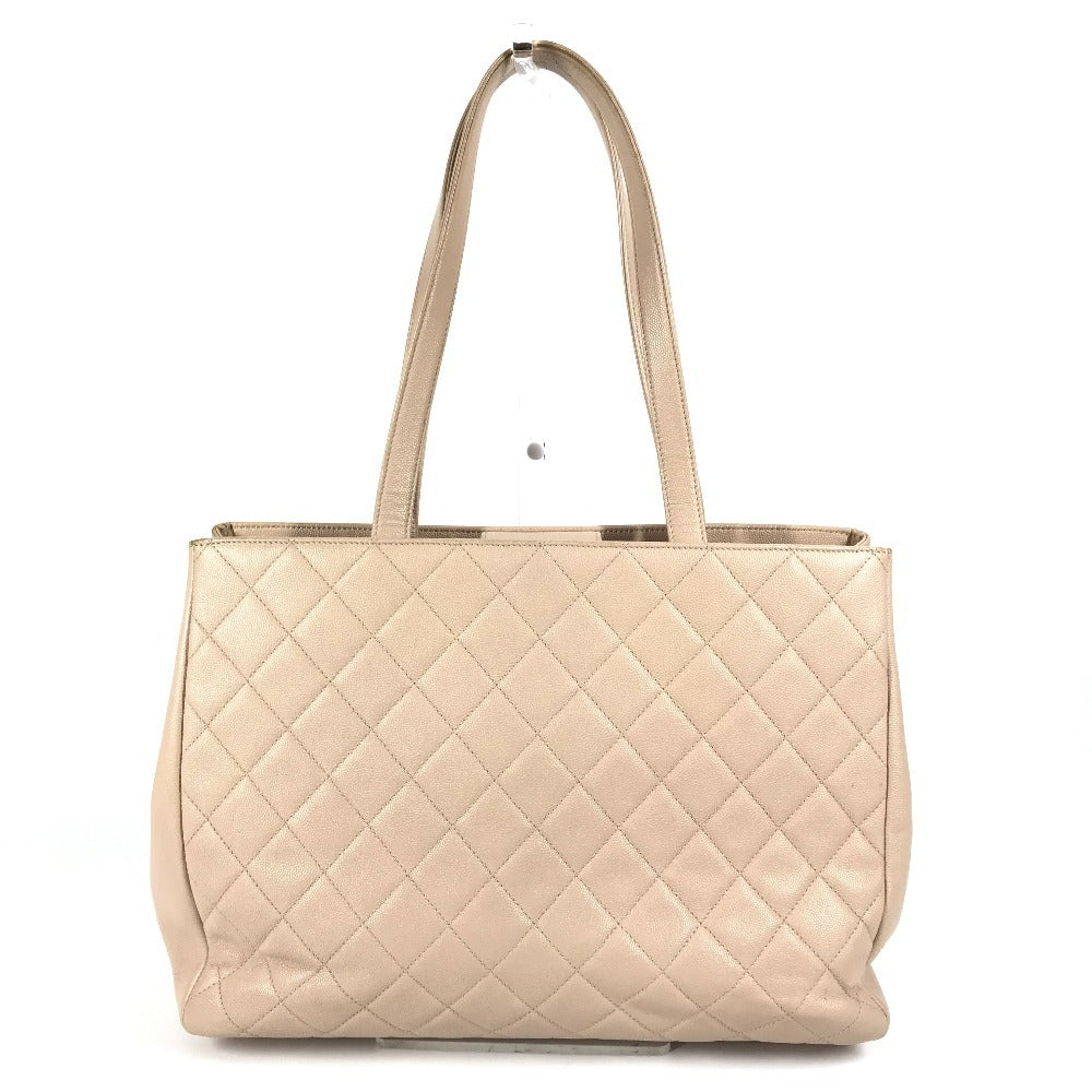 Chanel Caviar skin CC COCO Mark business Beige Shoulder Bag
