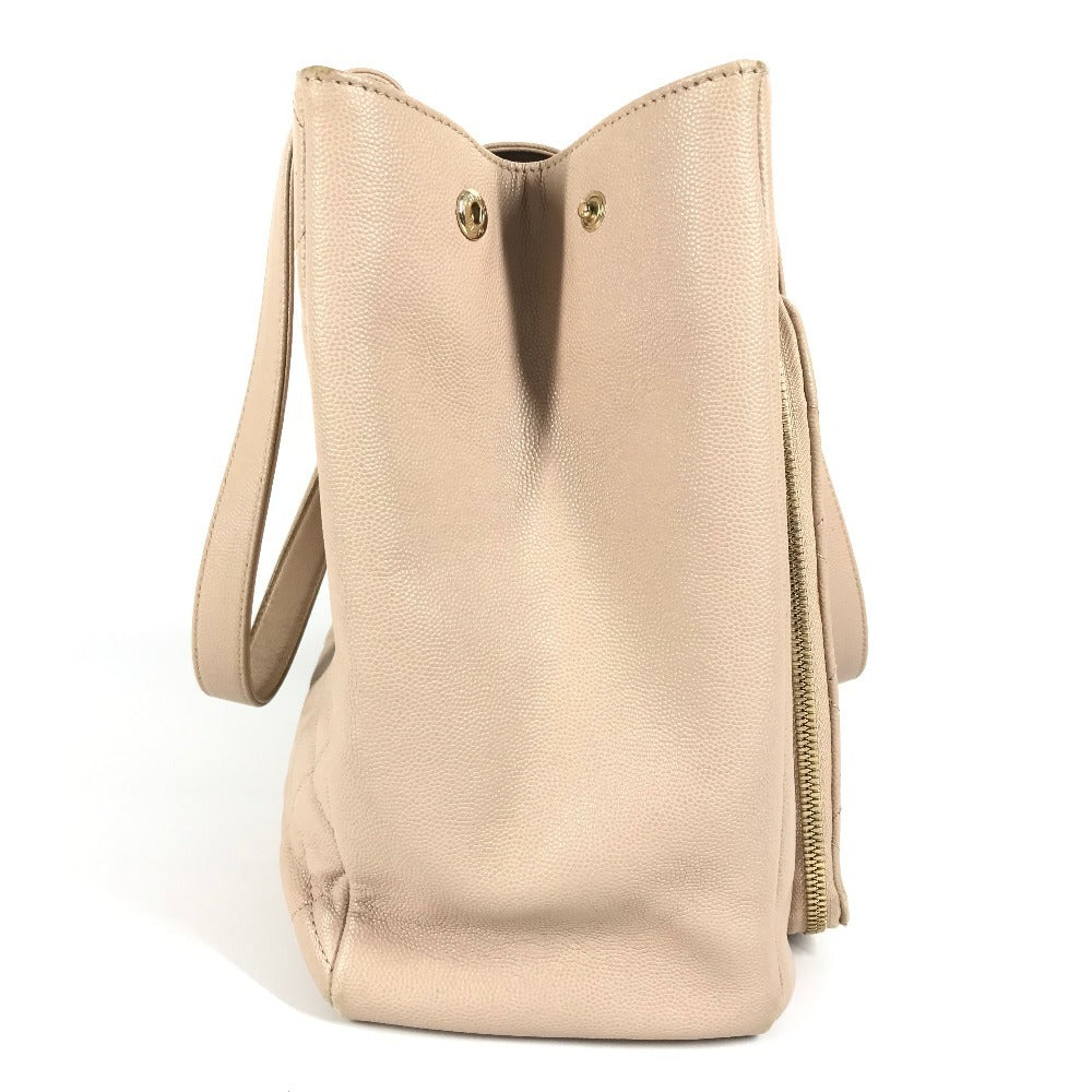 Chanel Caviar skin CC COCO Mark business Beige Shoulder Bag