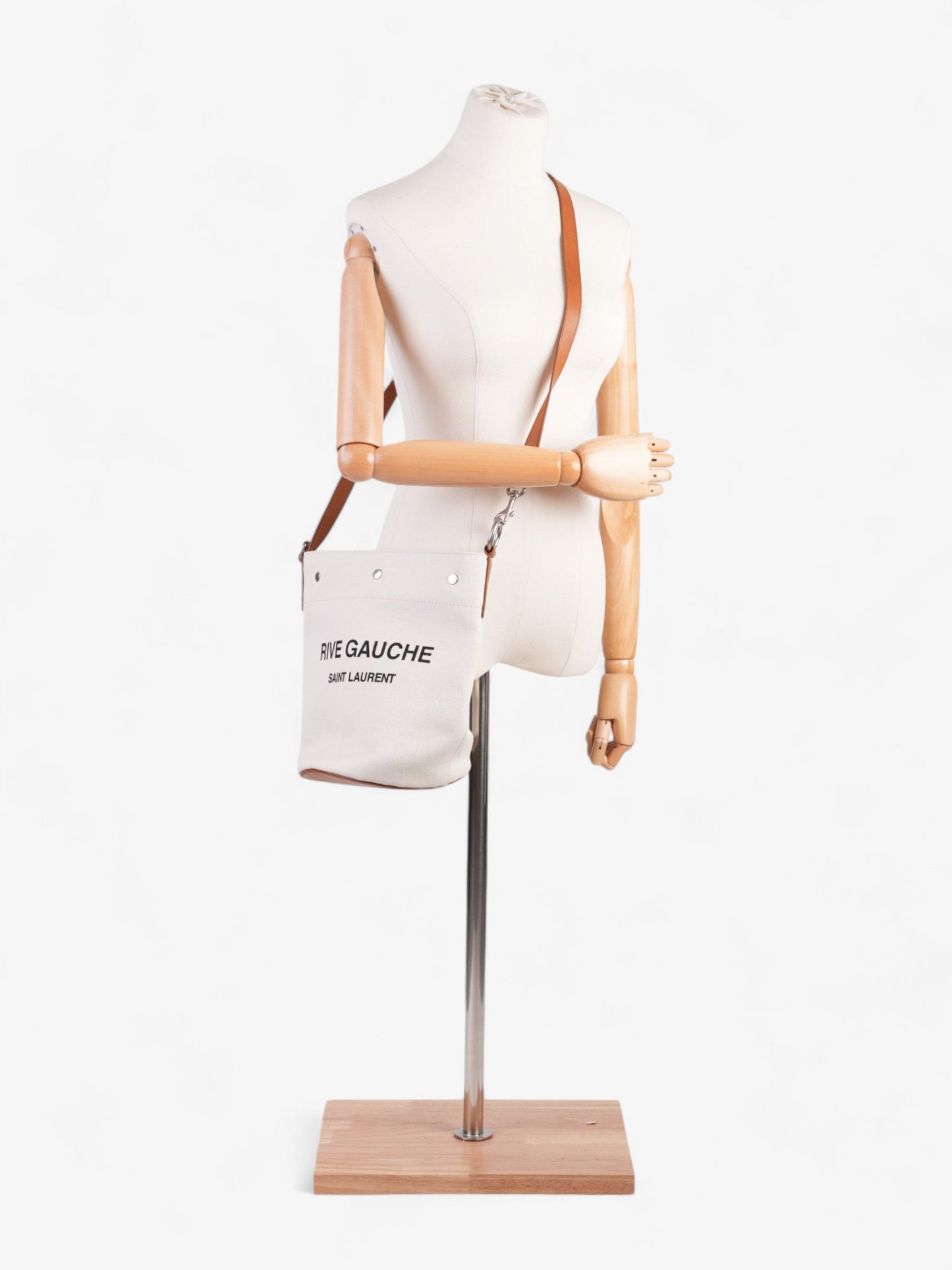 YSL Saint Laurent Rive Gauche Tote Cotton Black White Brown Shoulder Bag
