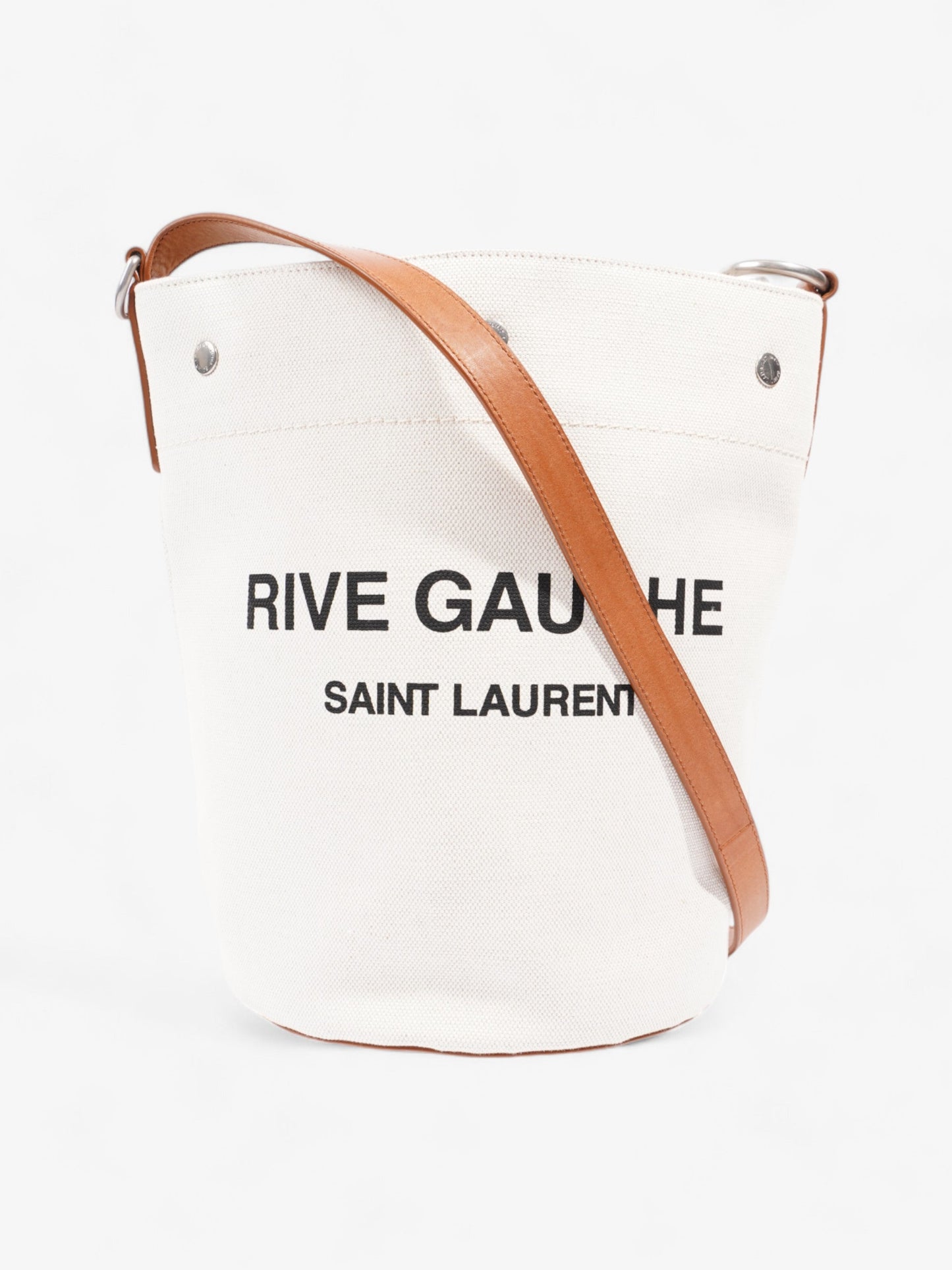 YSL Saint Laurent Rive Gauche Tote Cotton Black White Brown Shoulder Bag