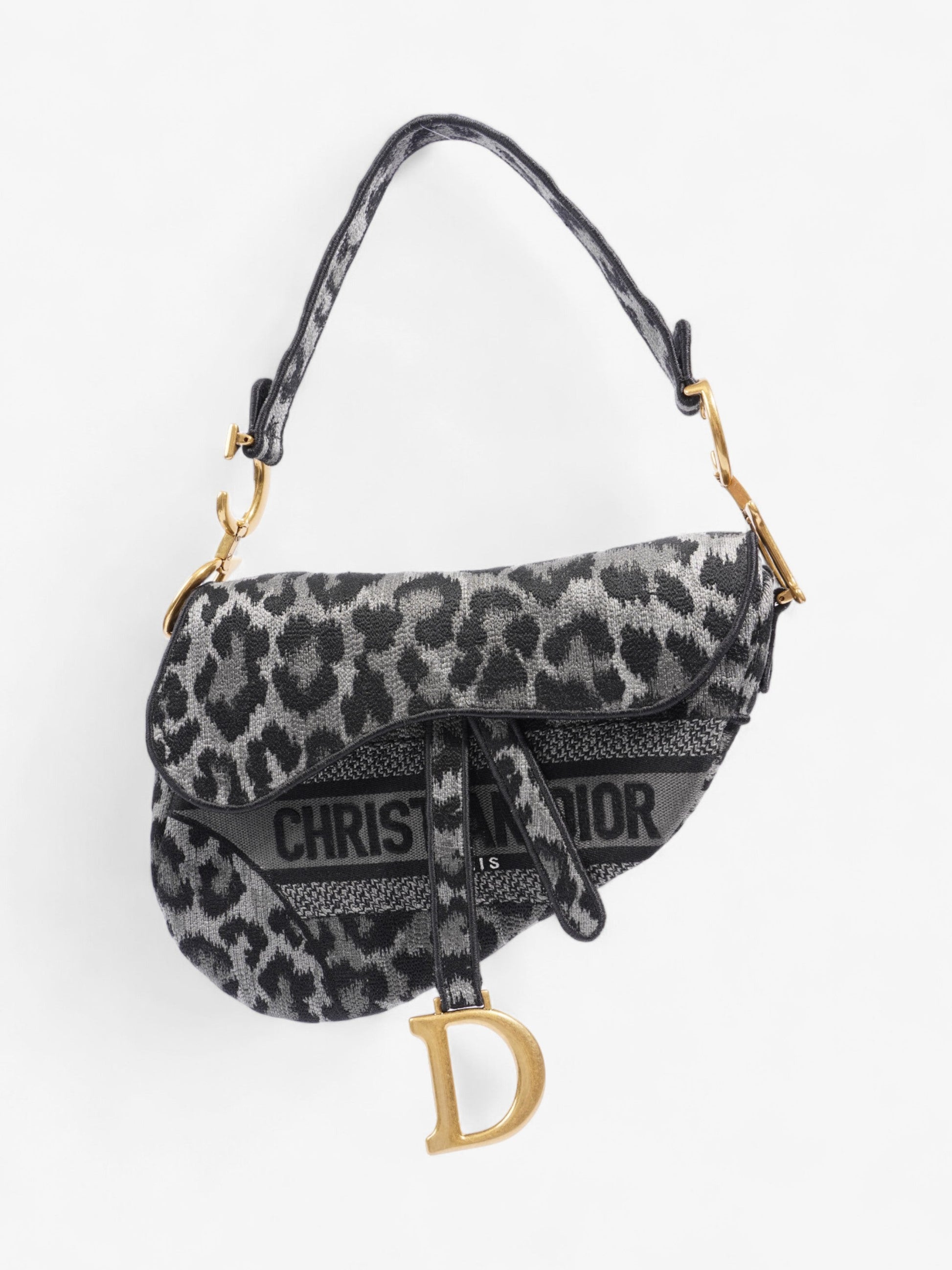 Dior Christian Saddle Bag Grey Cotton Black Gray Shoulder Bag