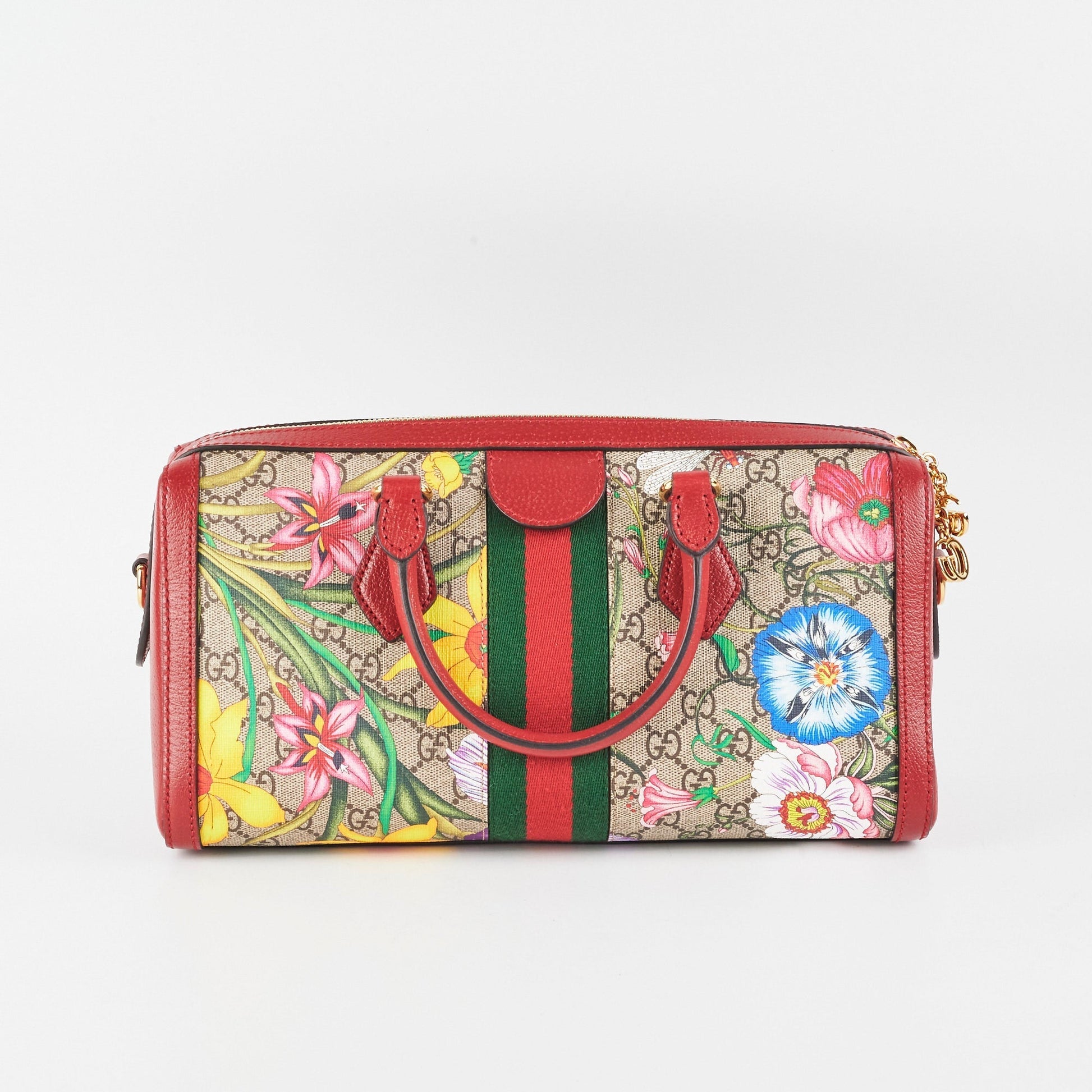 Gucci Supreme Flora Ophidia Boston Bag Beige Red Shoulder Bag