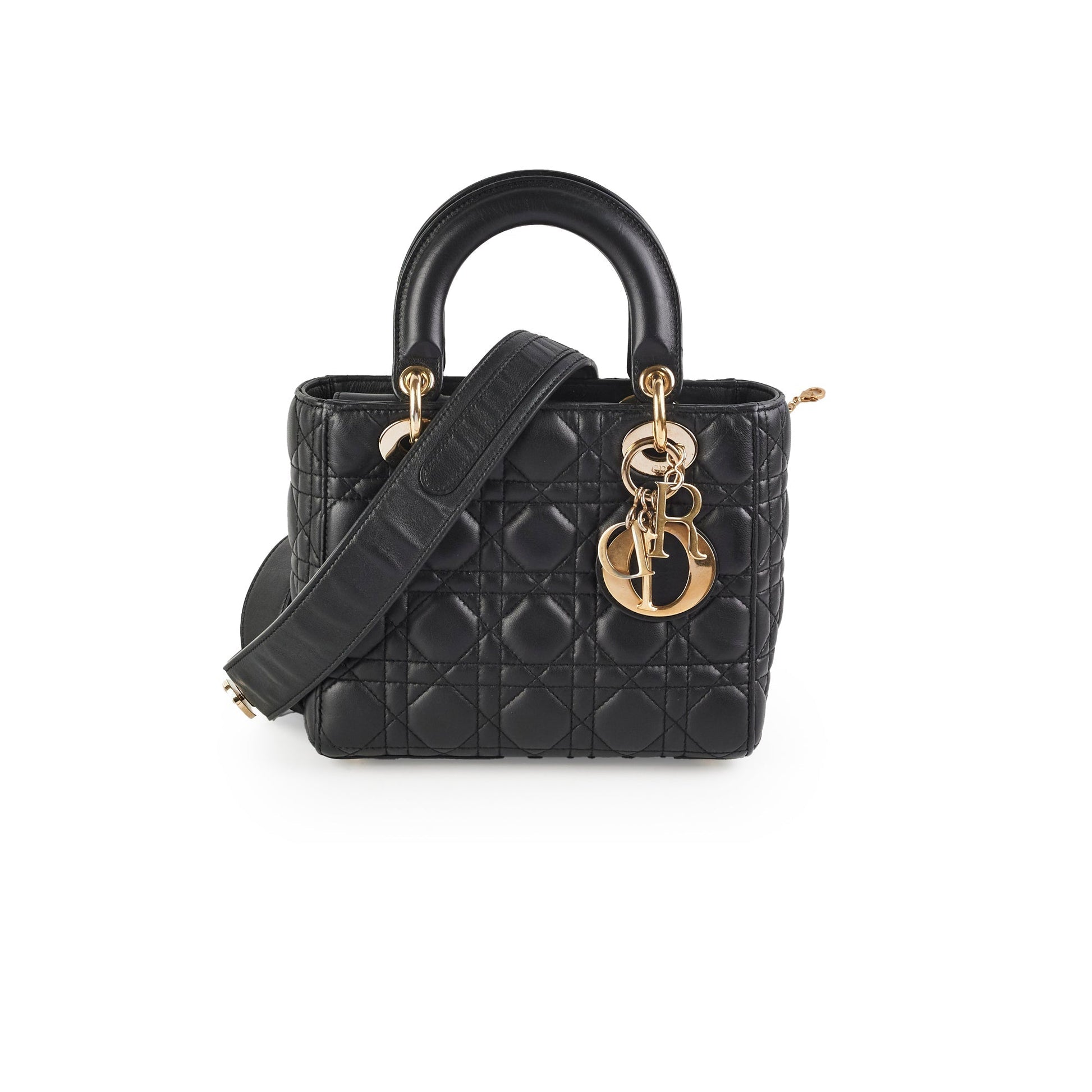 Dior Christian Lady Crossbody Bag Lambskin Black Small