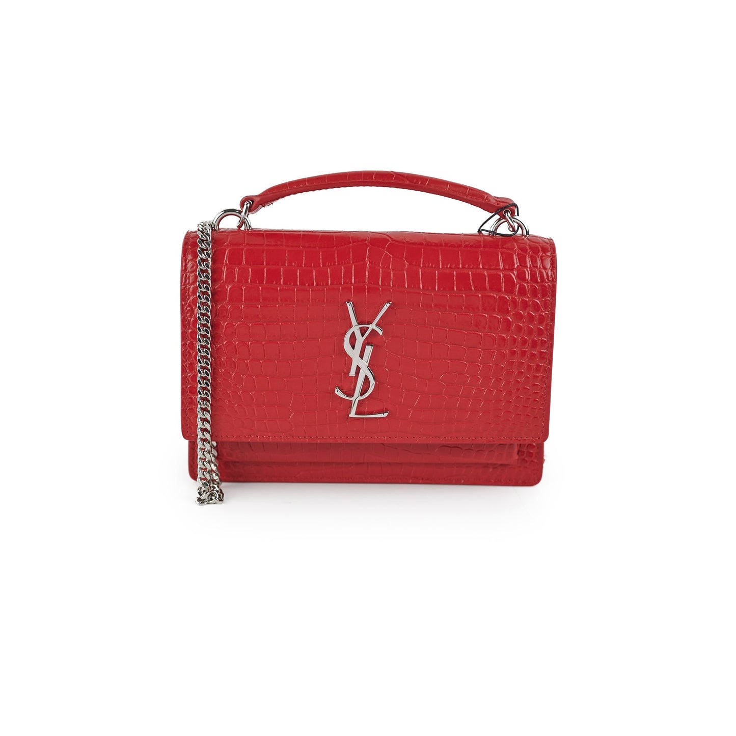 YSL Saint Laurent Sunset On Croc Crossbody Bag Red Mini Chain