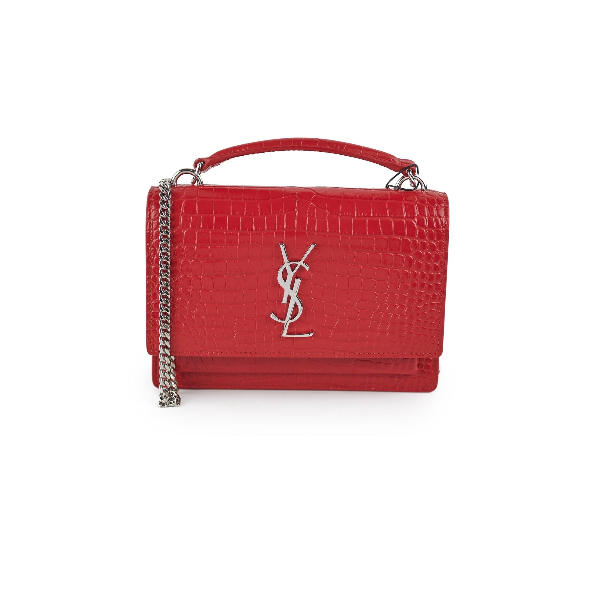 YSL Saint Laurent Sunset On Croc Crossbody Bag Red Mini Chain