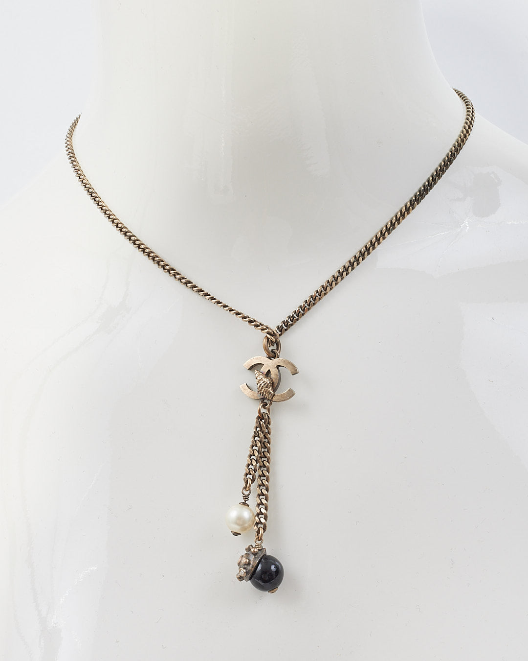 Chanel CC Gunmetal Toned Black and White Charm Necklace