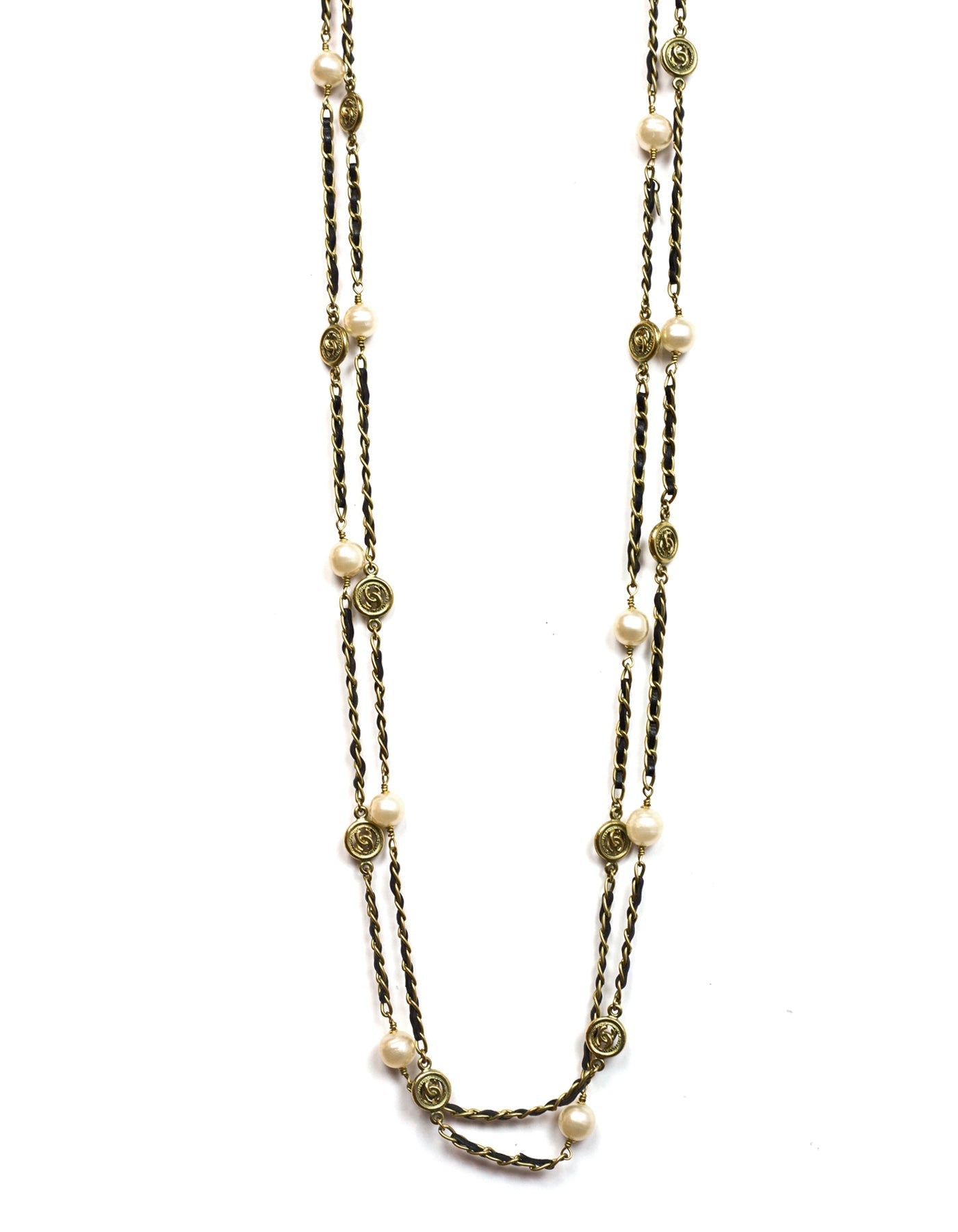 Chanel '94 Leather Woven Chain Link 82" Necklace