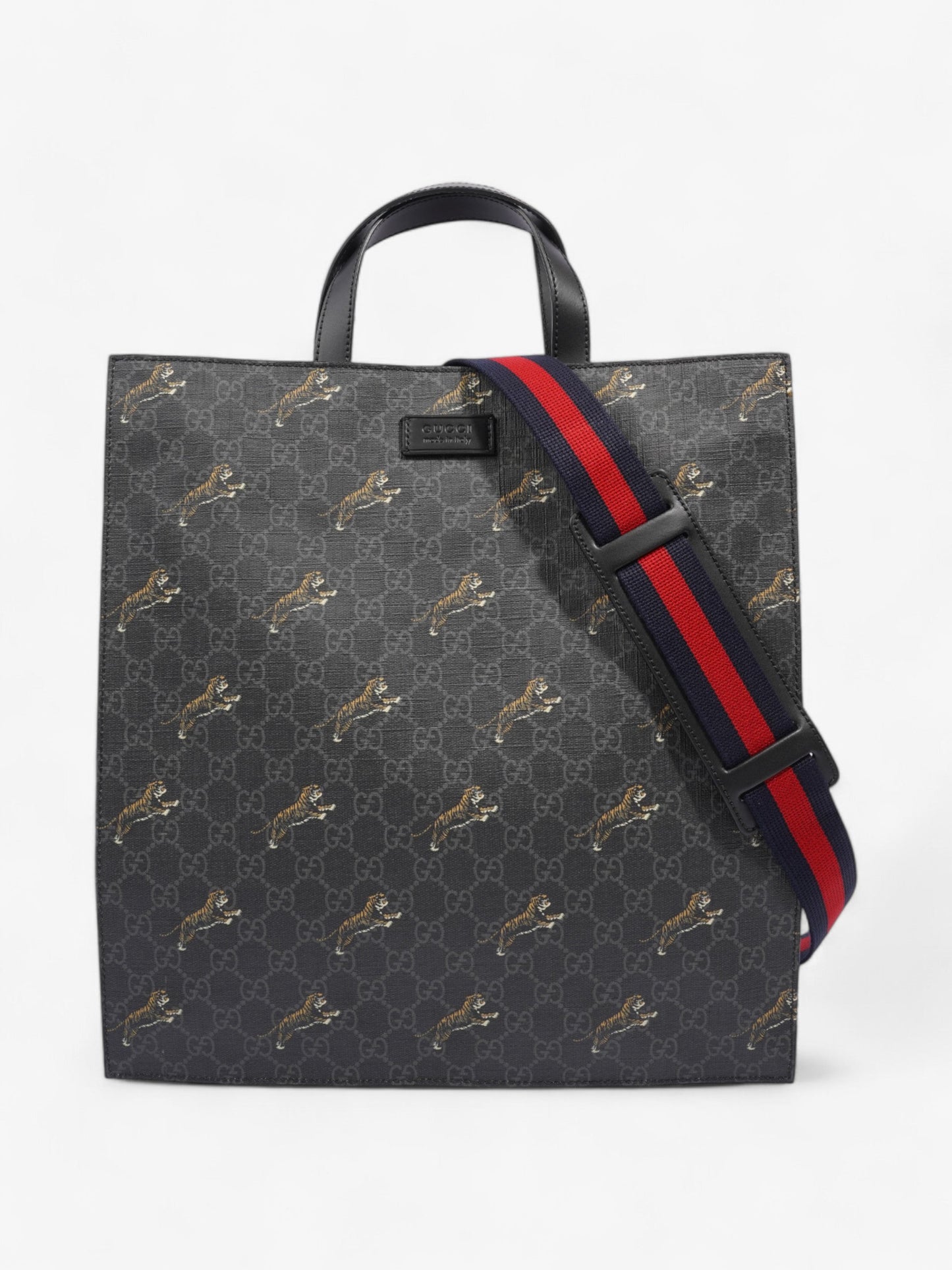 Gucci Bestiary Tote In Tiger Coated Canvas Black Tote Bag