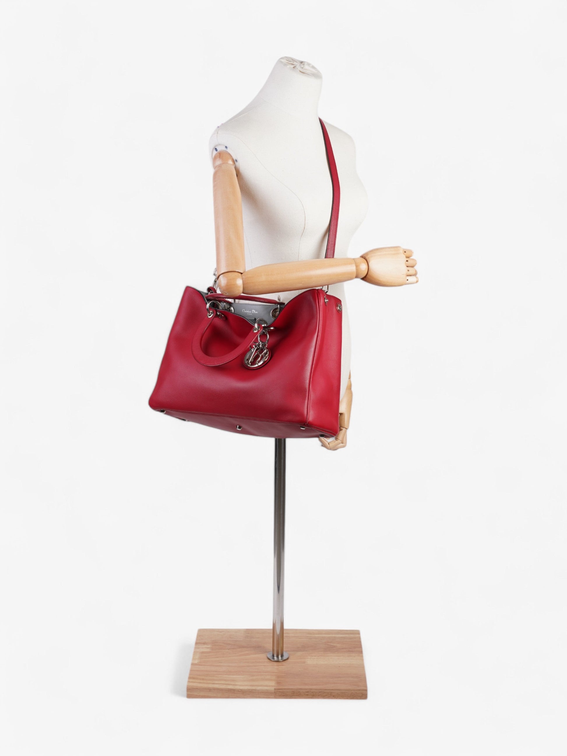 Dior Christian issimo Shopper Tote Calfskin Leather Red Large Tote Bag