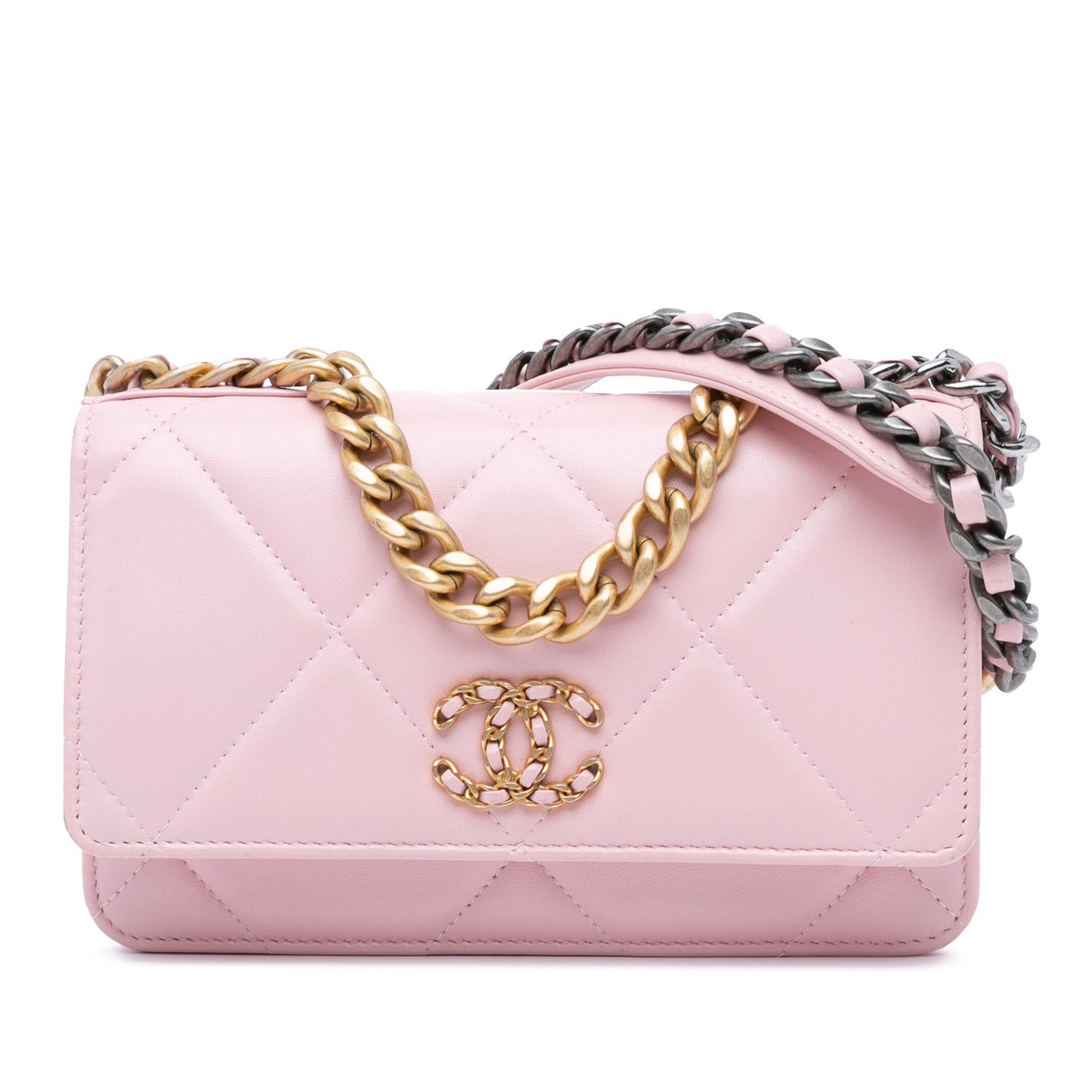 Pink Chanel Quilted Lambskin 19 Wallet on Chain Satchel