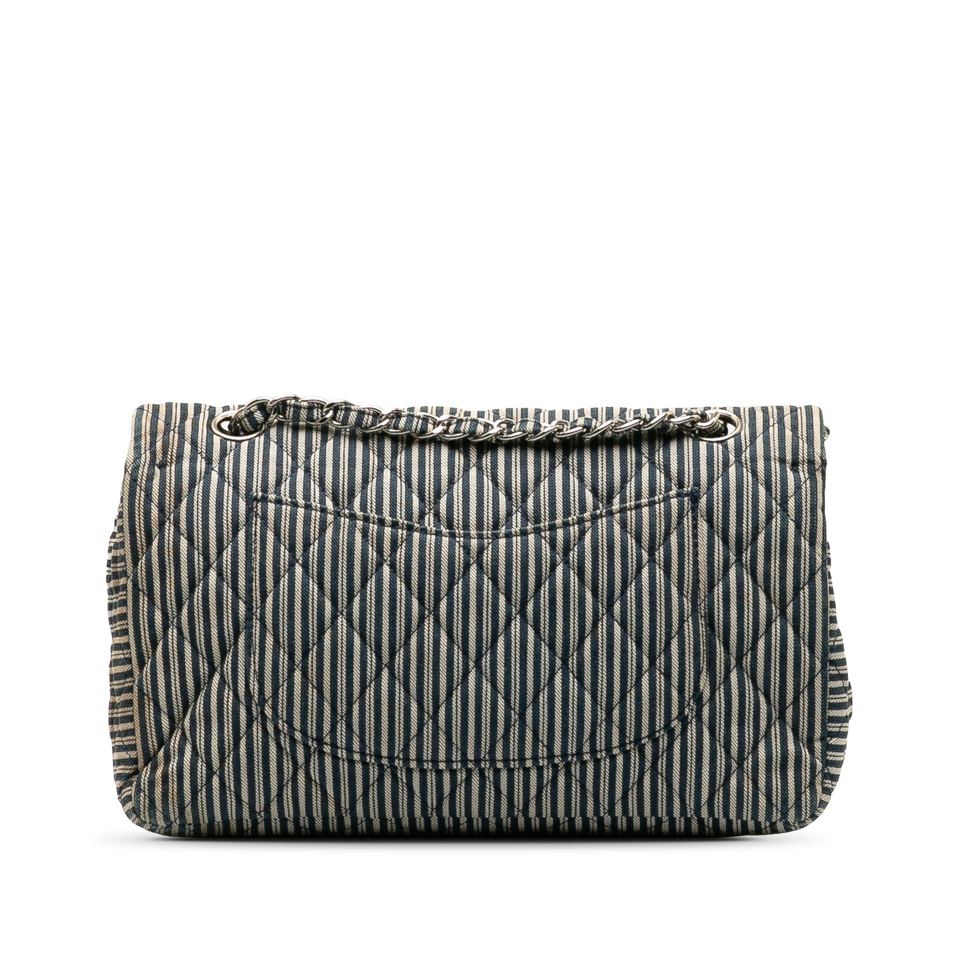 CHANEL Medium Cotton Striped Double Flap Shoulder Bag