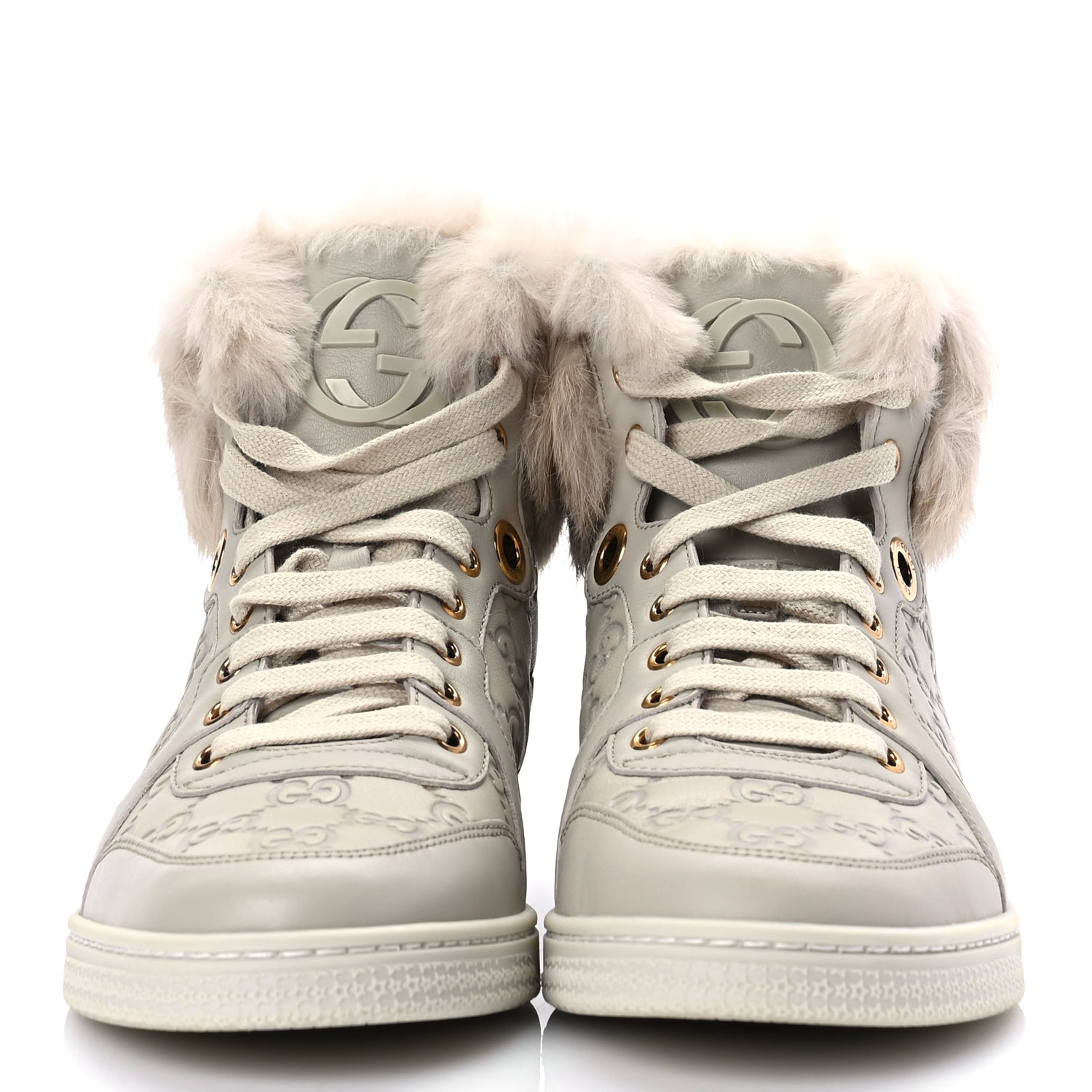 Gucci Guccissima Rabbit Fur Coda High Top Sneakers 39 White