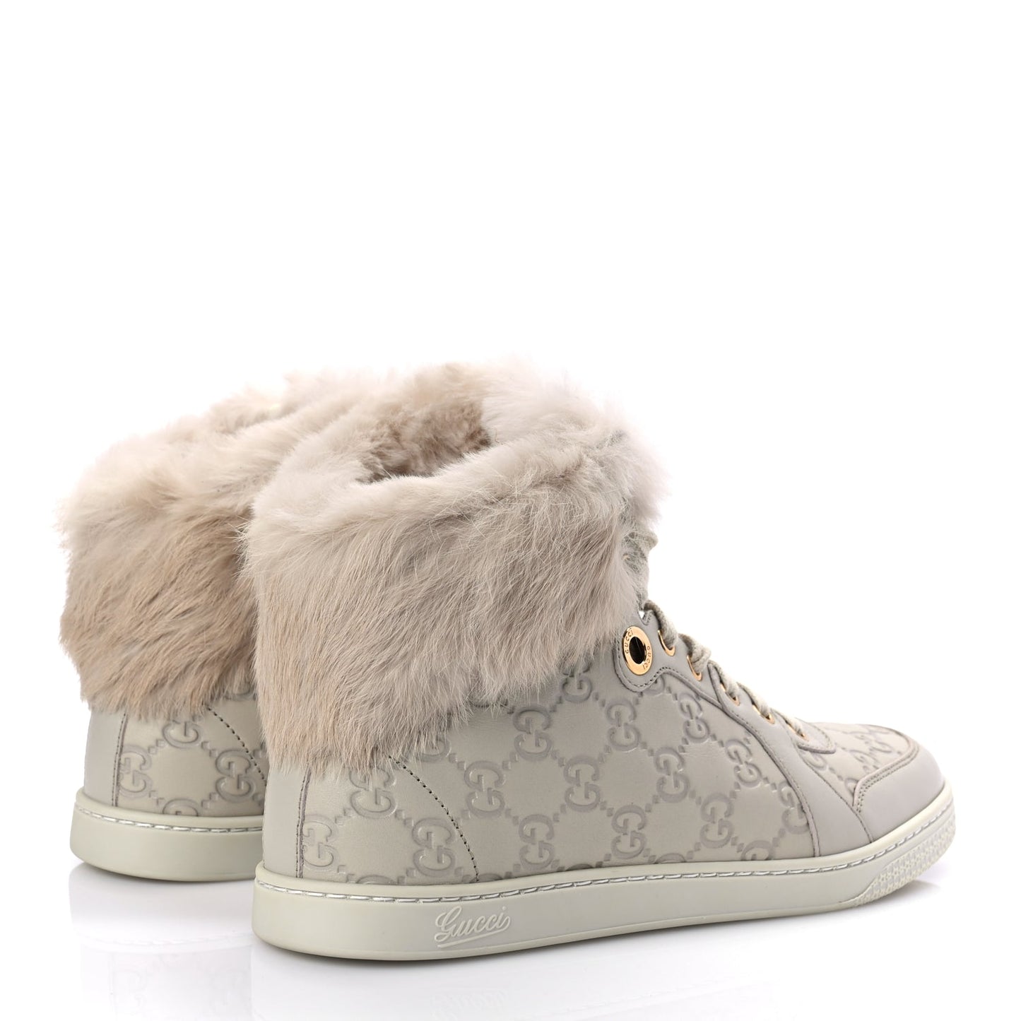 Gucci Guccissima Rabbit Fur Coda High Top Sneakers 39 White