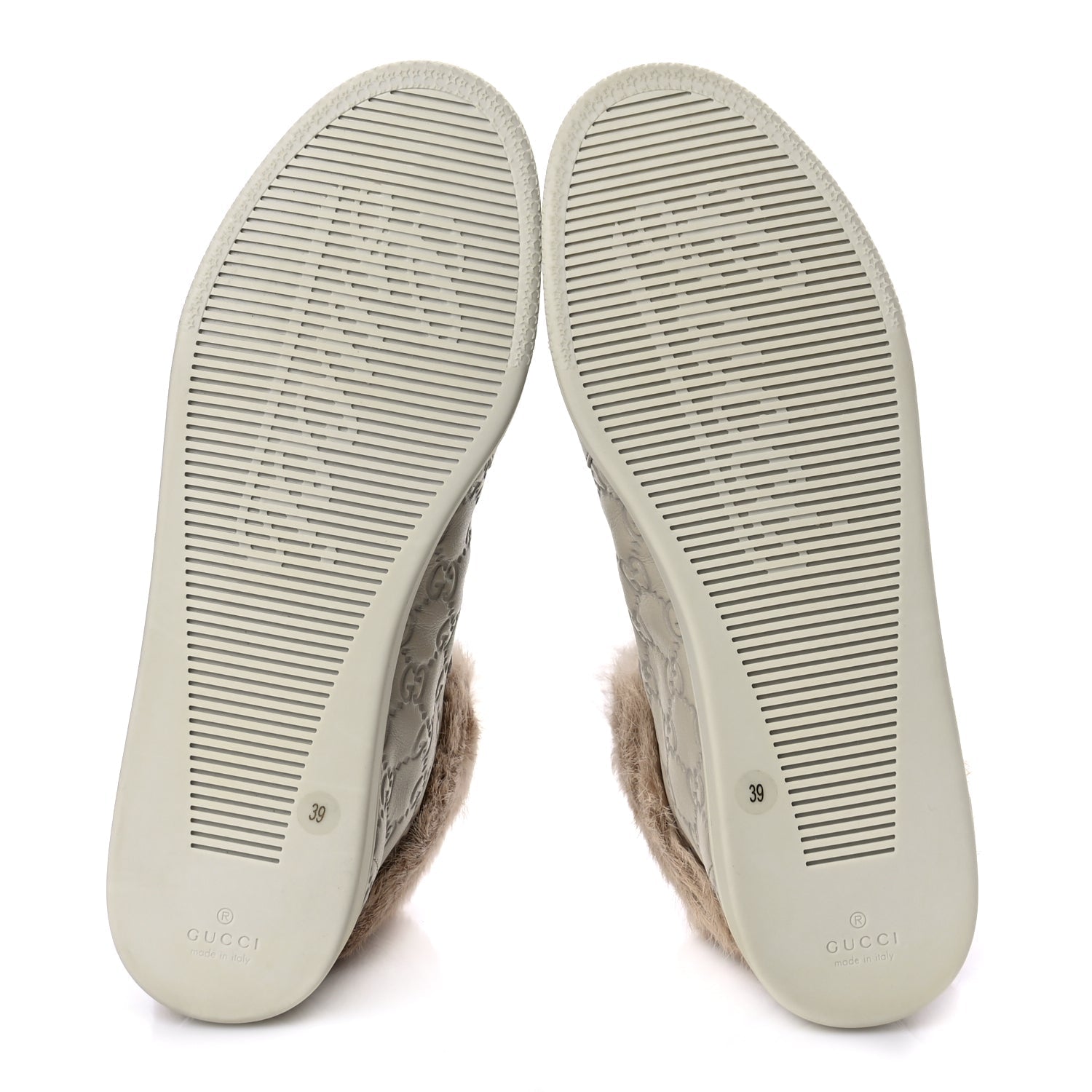 Gucci Guccissima Rabbit Fur Coda High Top Sneakers 39 White
