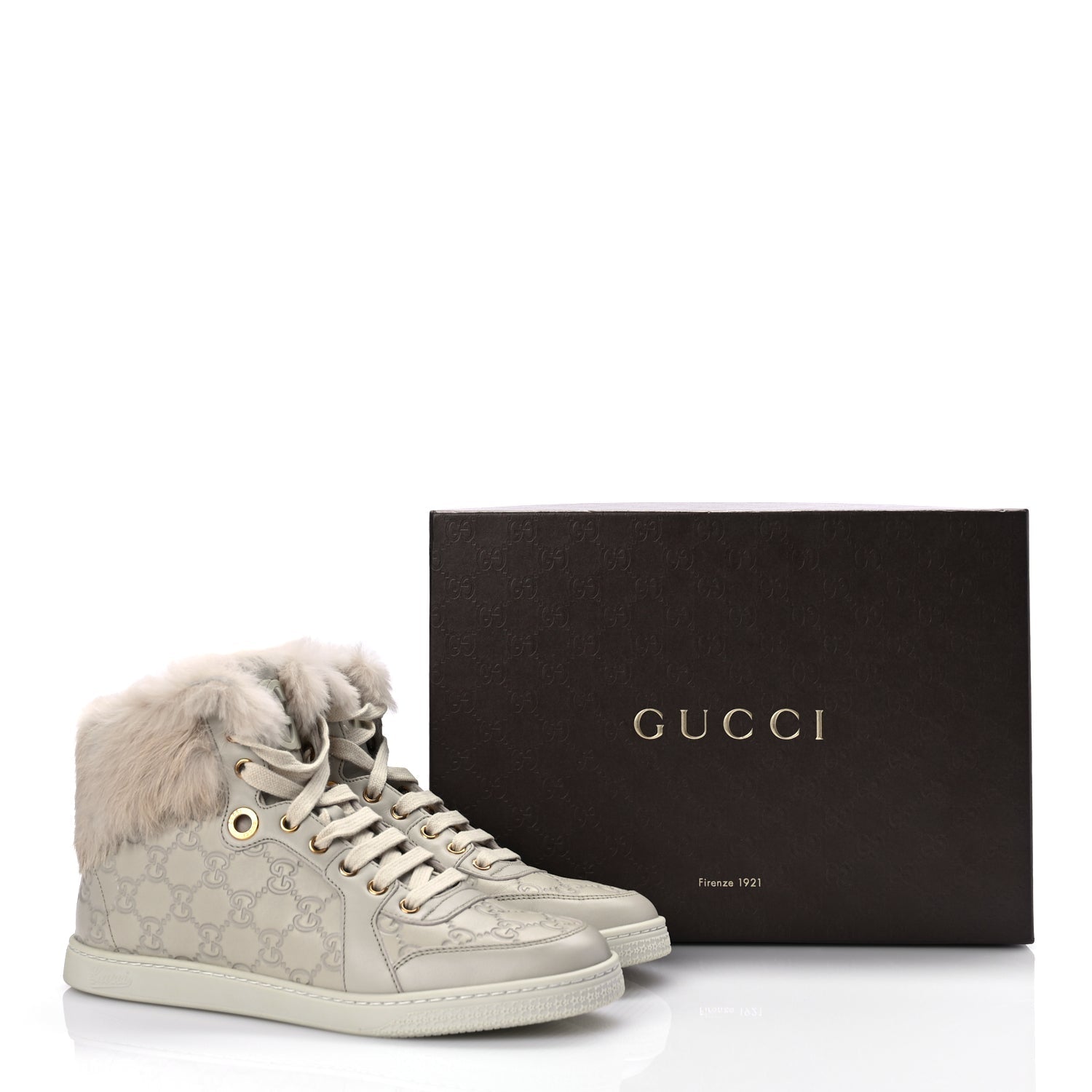 Gucci Guccissima Rabbit Fur Coda High Top Sneakers 39 White