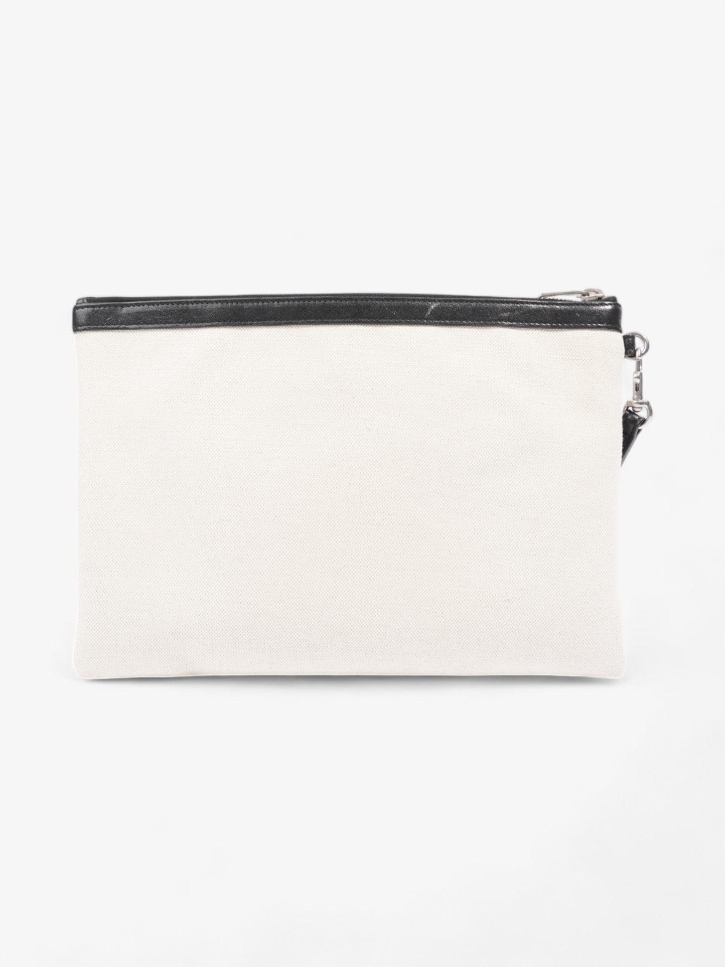 YSL Saint Laurent Rive Gauche Wristlet Clutch Bag Canvas Black White Black White Canvas