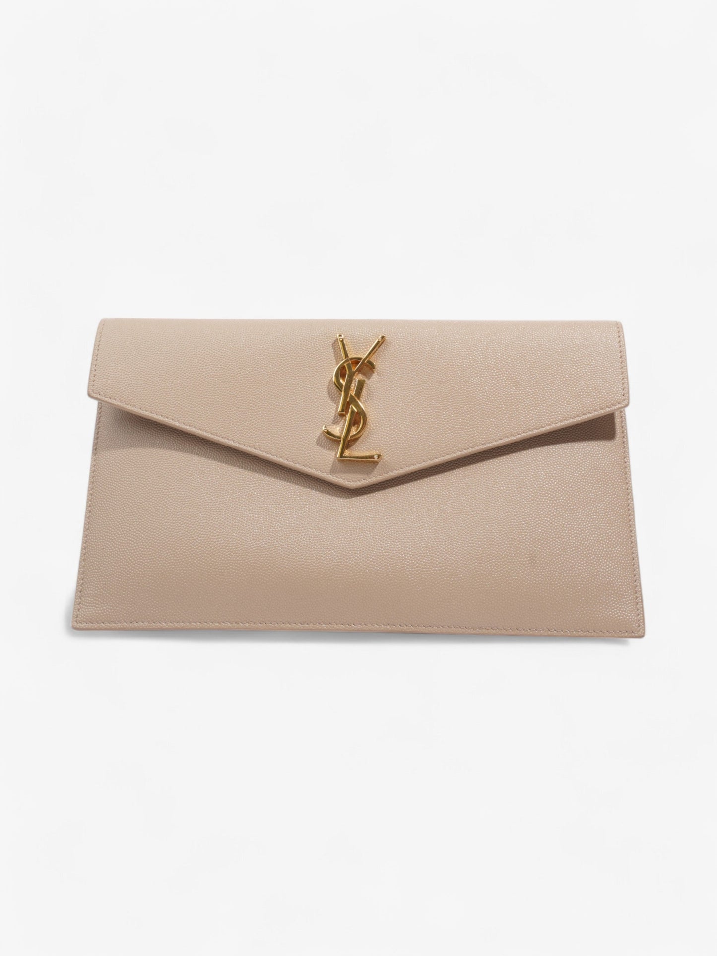 YSL Saint Laurent Uptown Clutch Nude Grained Leather Clutch Bag