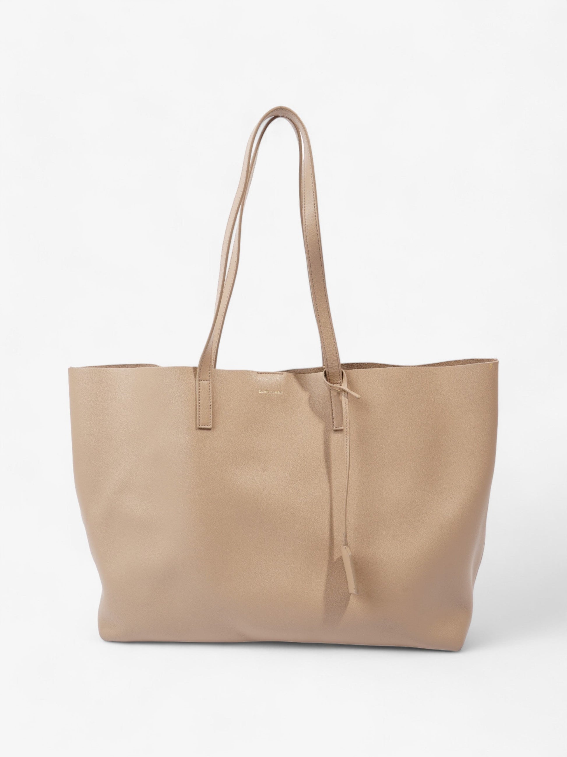 YSL Saint Laurent Shopping Tote Calfskin Leather Beige Shoulder Bag
