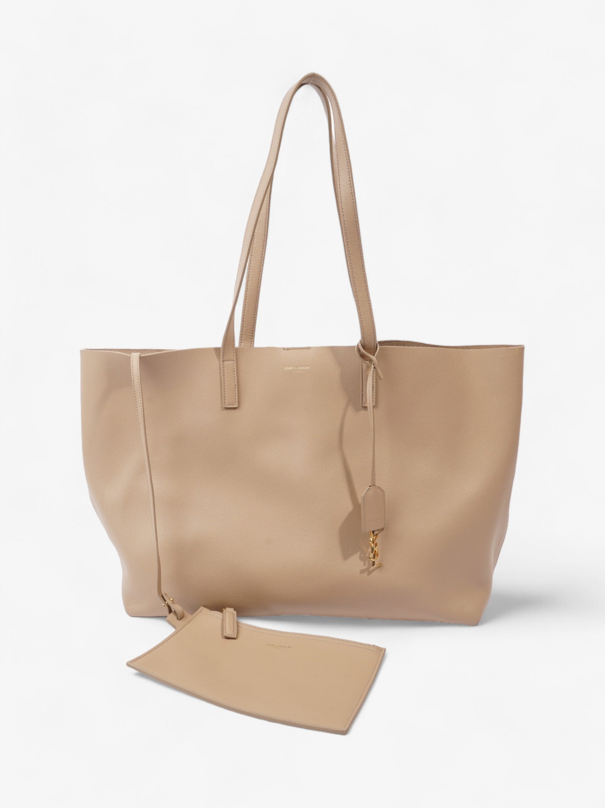 YSL Saint Laurent Shopping Tote Calfskin Leather Beige Shoulder Bag