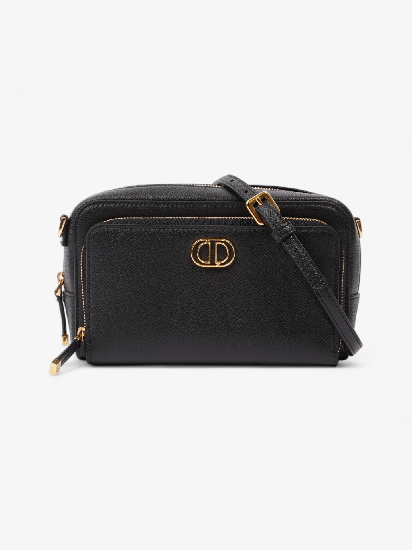 Dior Christian Caro Double Pouch Bag Leather Black Crossbody Bag