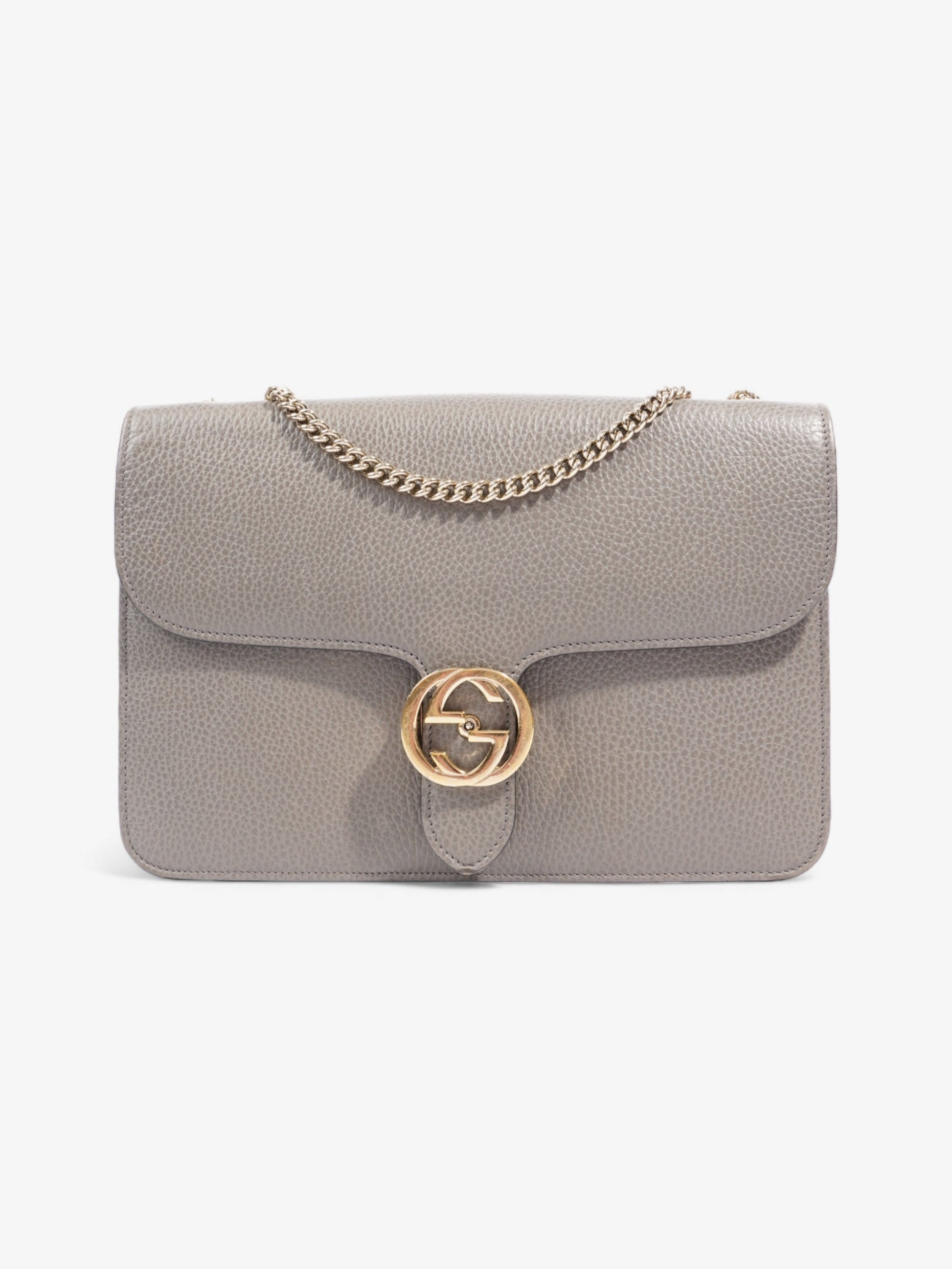Gucci Interlocking Grey Calfskin Shoulder Bag Leather Chain
