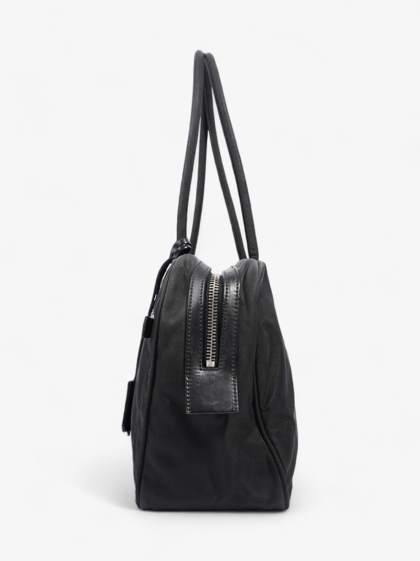 Prada Triangle Boston Front Pocket Shoulder Bag Nylon Black Logo