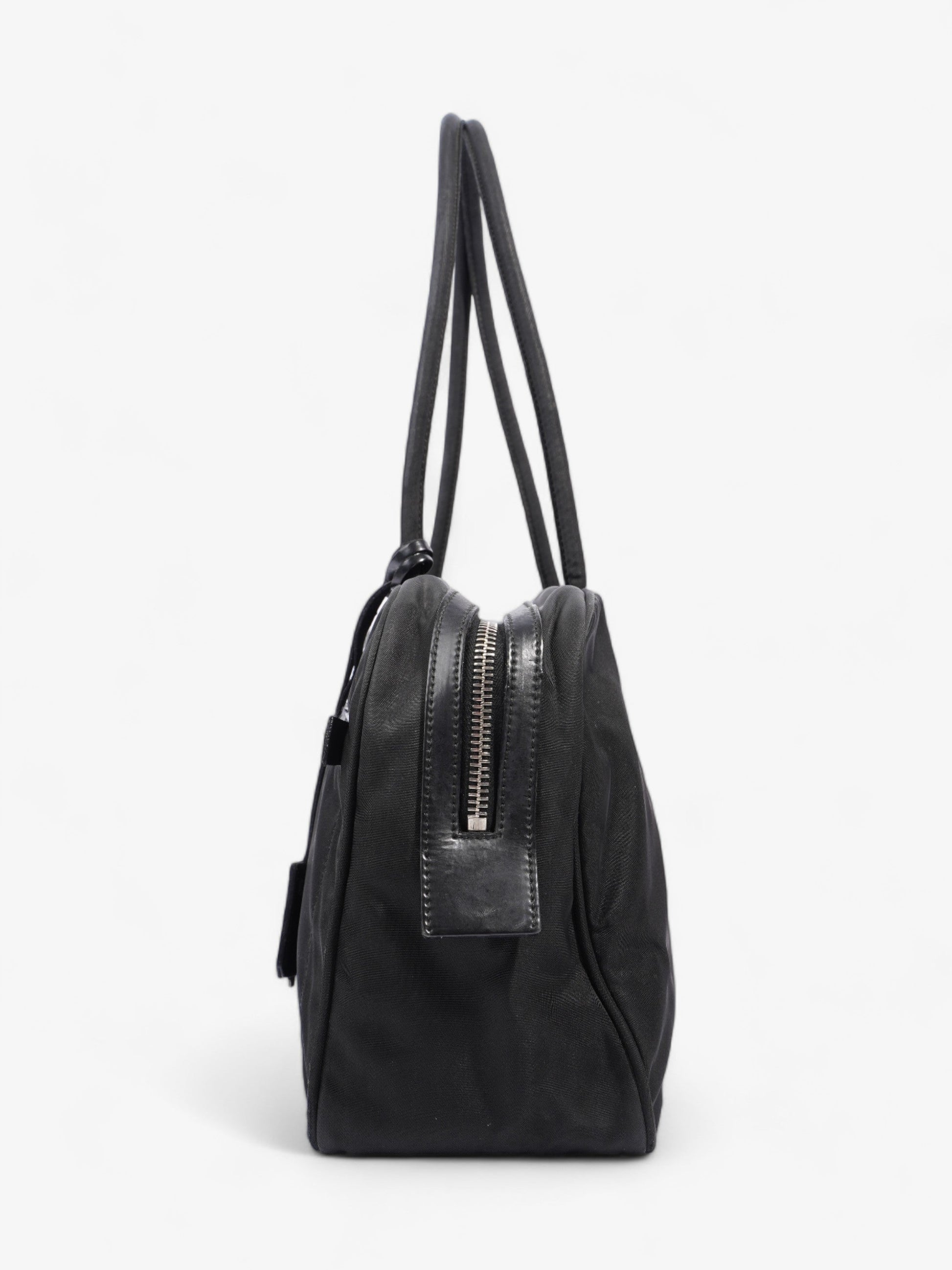 Prada Triangle Boston Front Pocket Shoulder Bag Nylon Black Logo