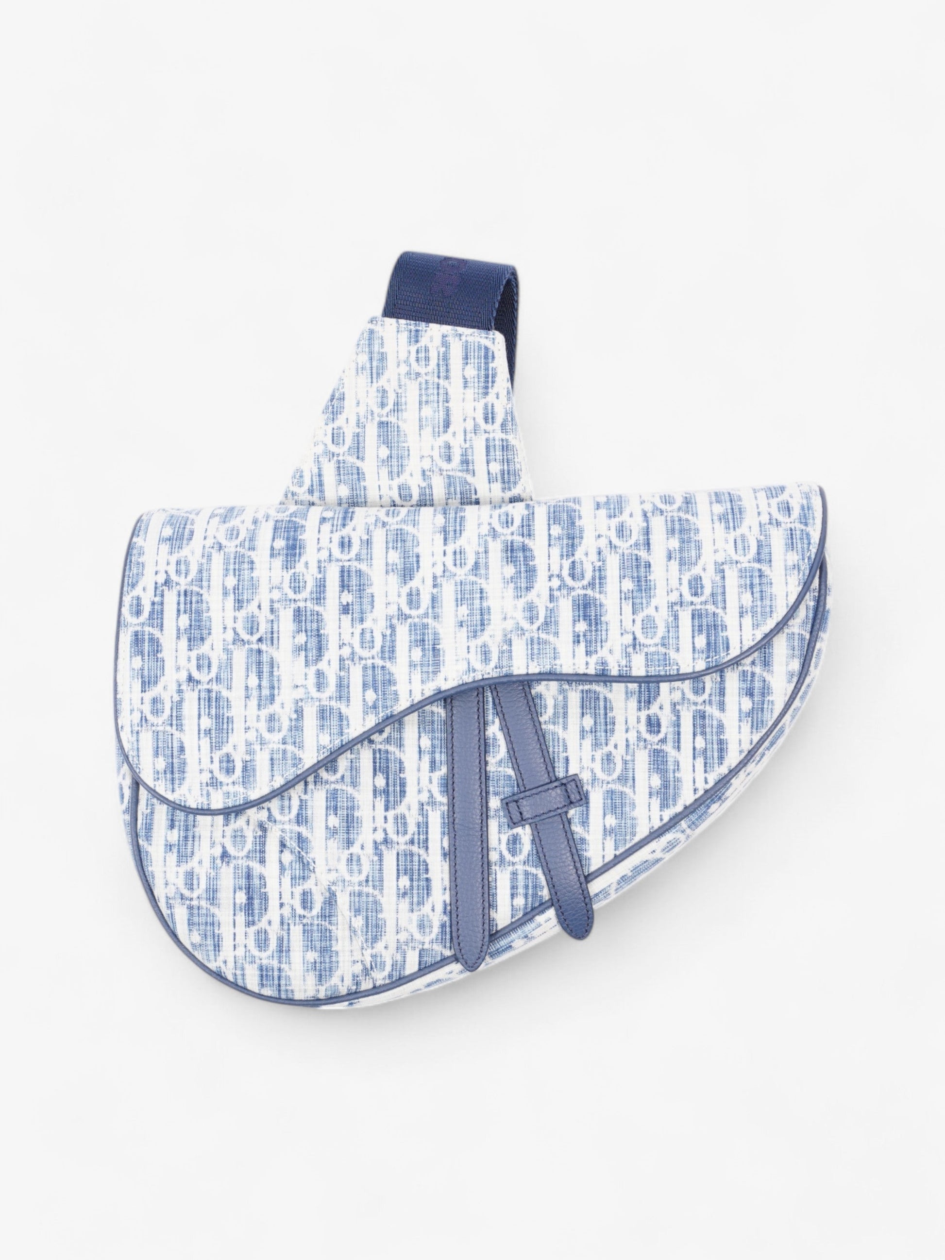 Dior Christian Saddle Bag Oblique Canvas White Blue Crossbody Bag