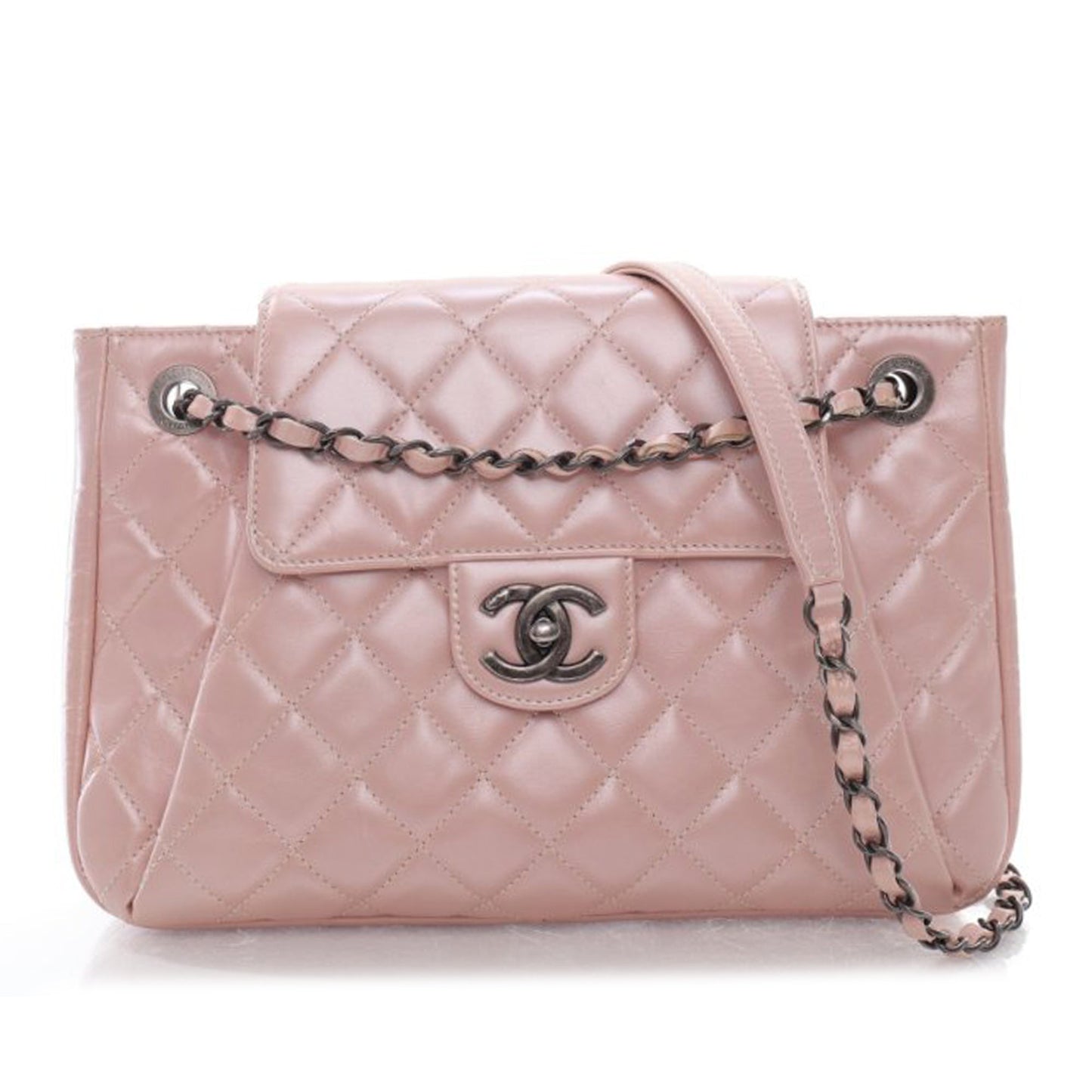 CHANEL CC Glazed Calfskin Accordion Flap Crossbody Bag