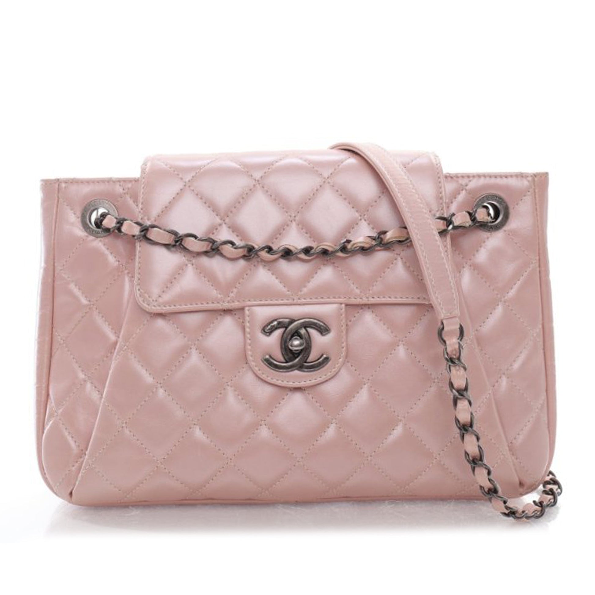 CHANEL CC Glazed Calfskin Accordion Flap Crossbody Bag