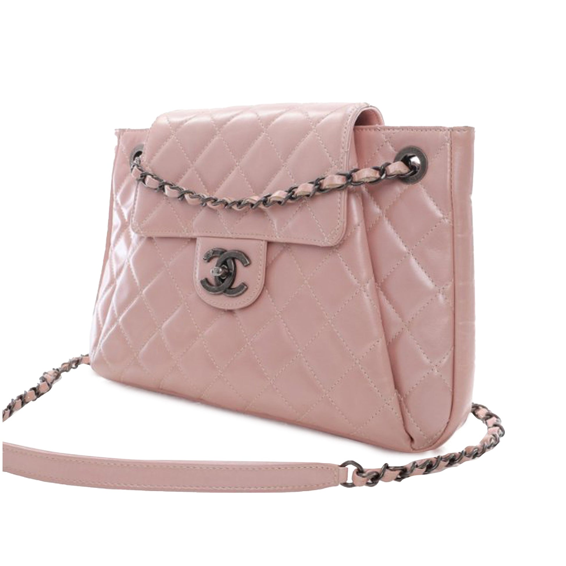 CHANEL CC Glazed Calfskin Accordion Flap Crossbody Bag