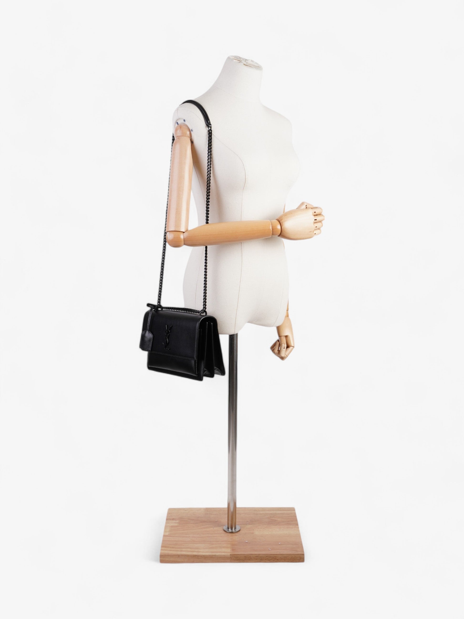 YSL Saint Laurent Sunset Calfskin Shoulder Bag Leather Black Medium
