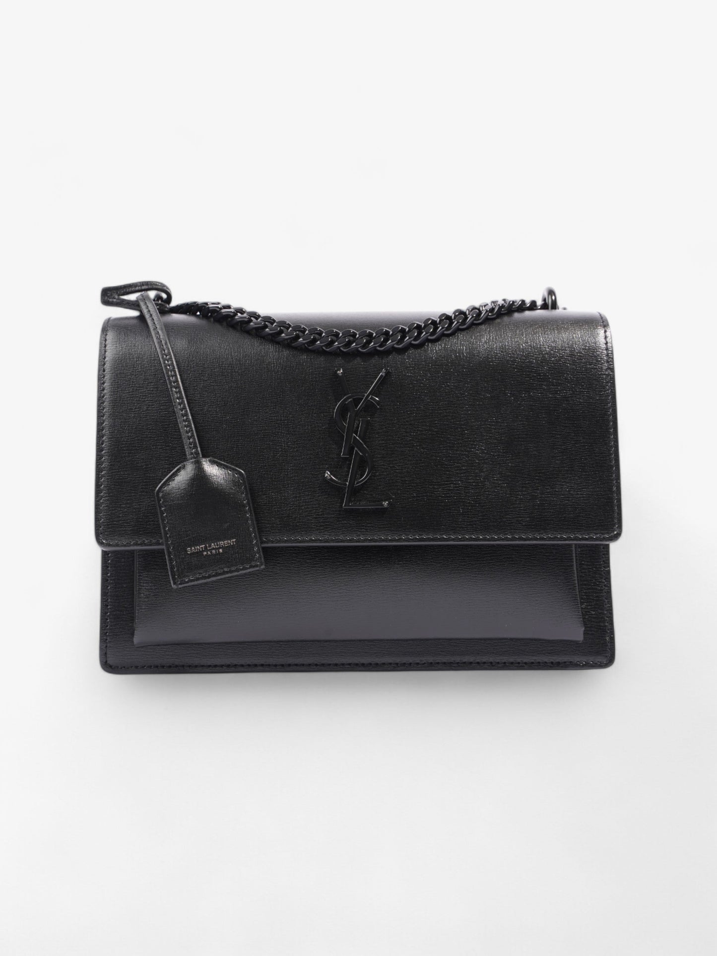 YSL Saint Laurent Sunset Calfskin Shoulder Bag Leather Black Medium