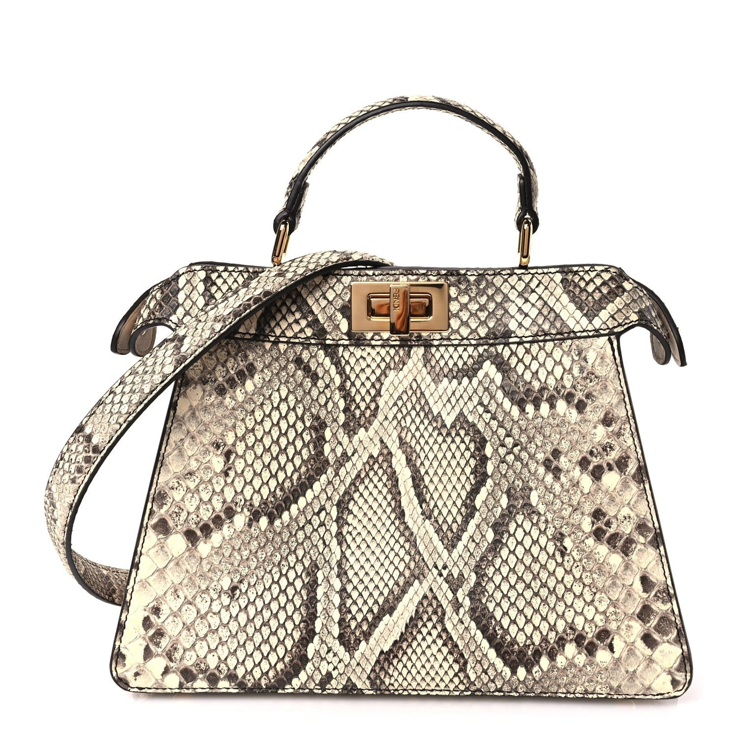 Fendi Handbag Snakeskin Shiny Nappa Peekaboo I SEE U Beige Small Shoulder Bag