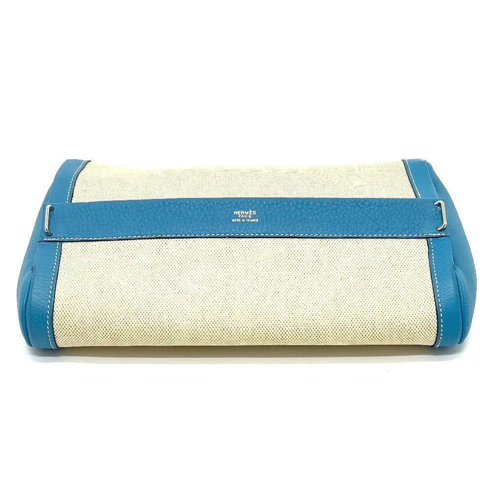 Hermes Clutch Bag Toile Ash Taurillon Clemence Equi Pouch Blue
