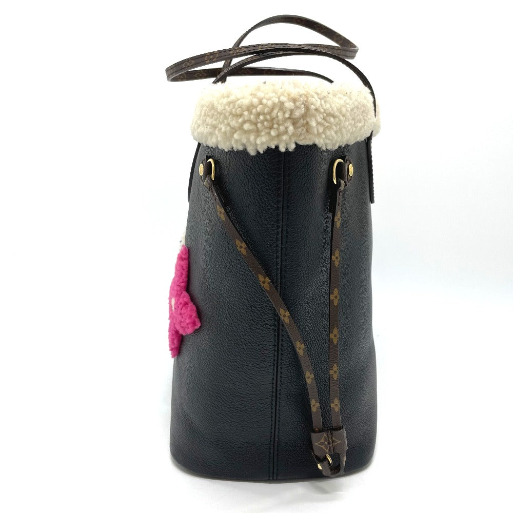 Louis Vuitton M56960 Shearling Flower Initials Neverfull Monogram Leather Calf Black Tote Bag