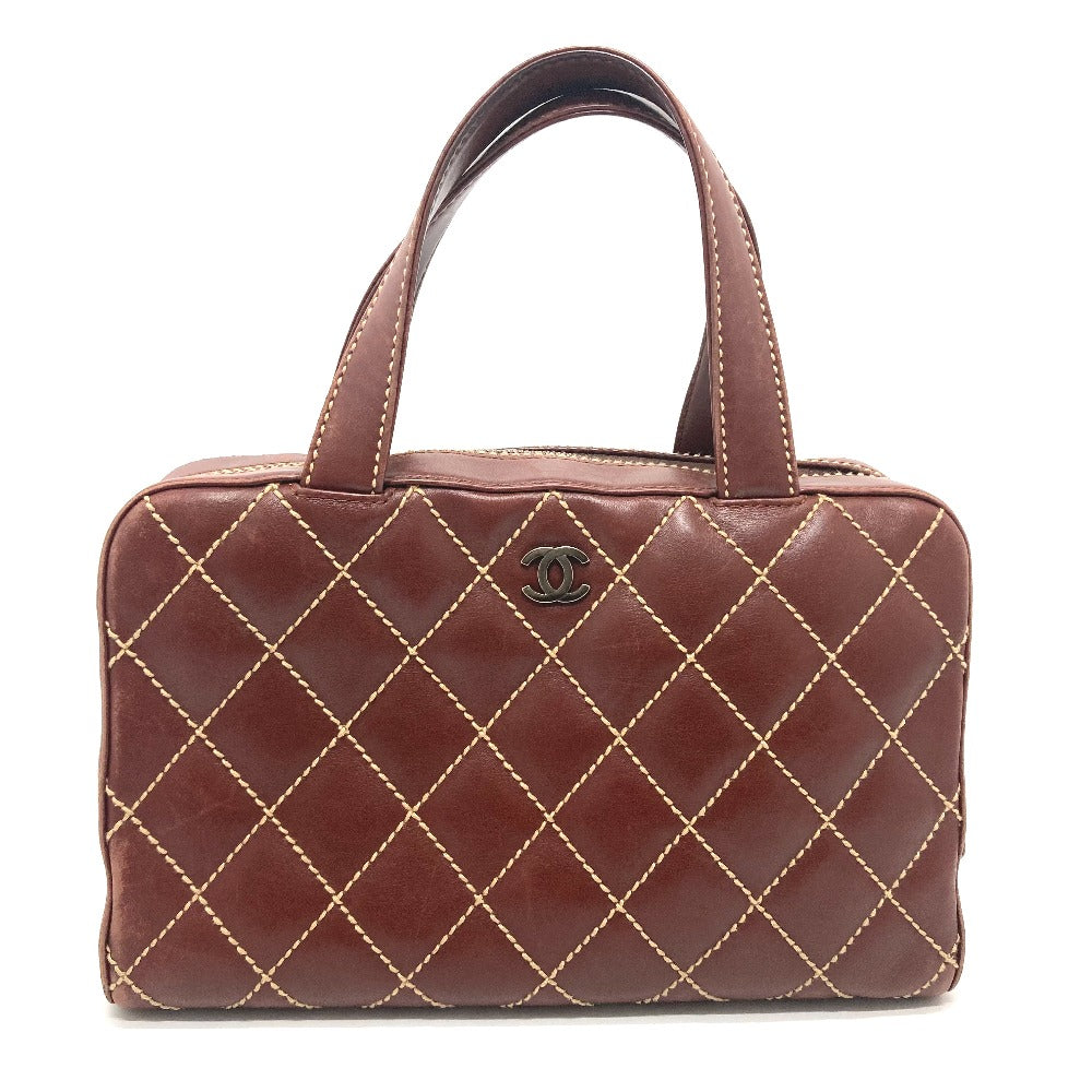 Chanel Calfskin CC COCO Mark Wild stitch Brown Handbag