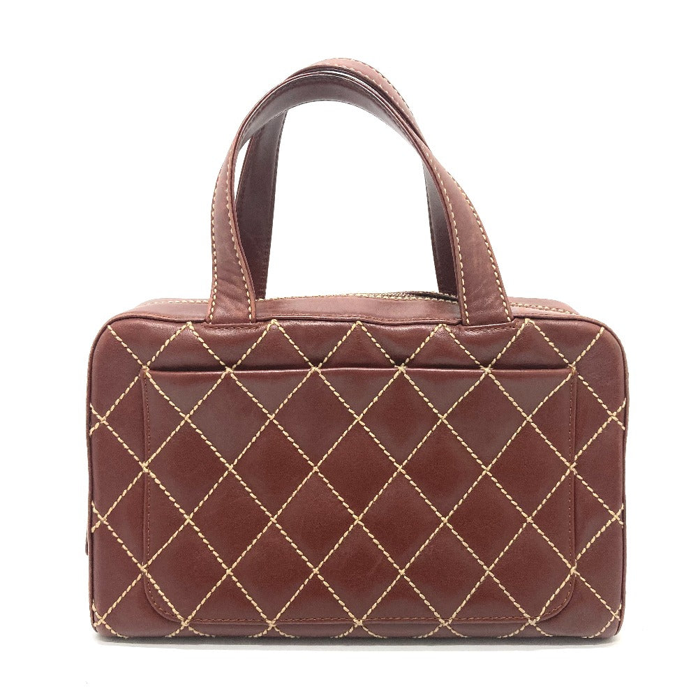 Chanel Calfskin CC COCO Mark Wild stitch Brown Handbag