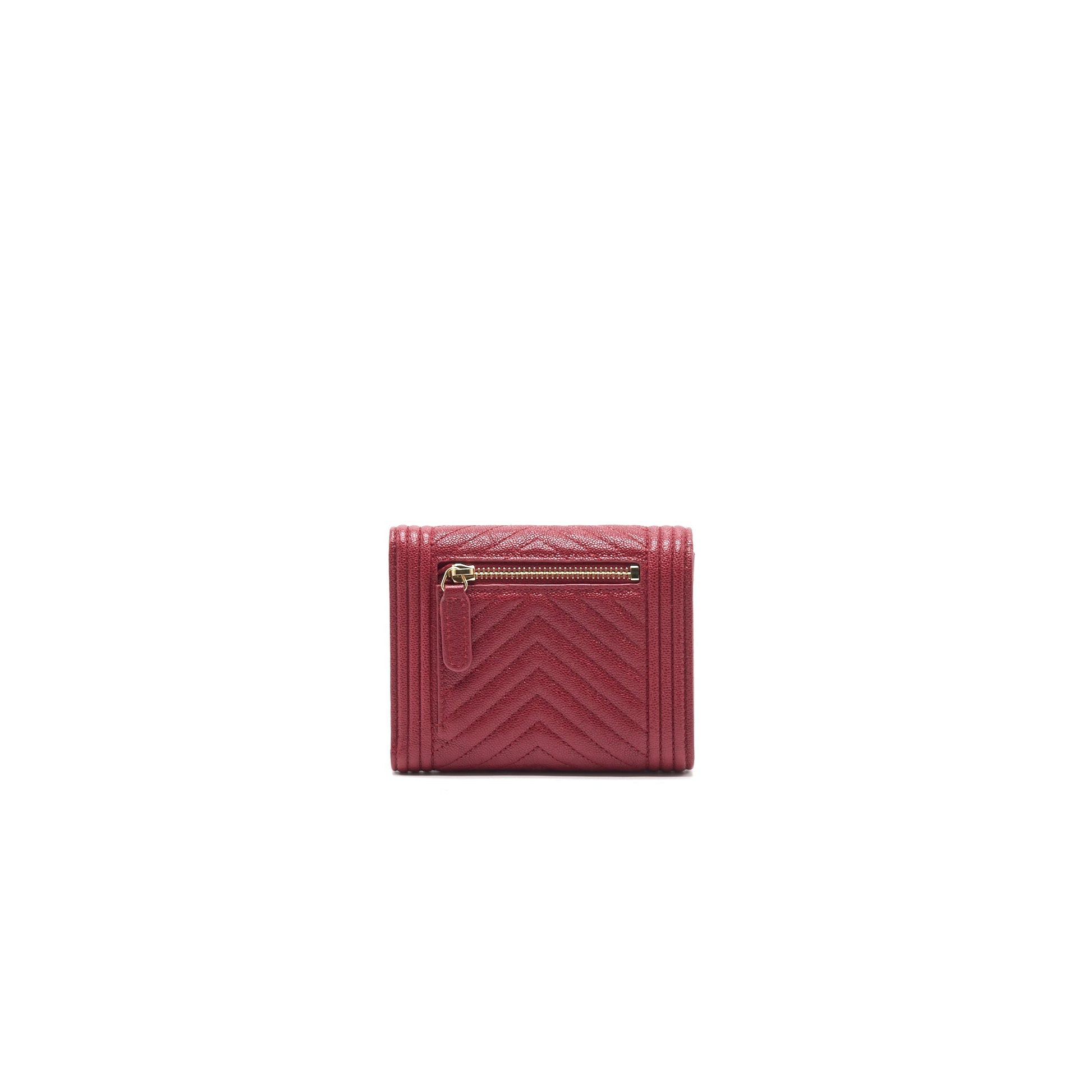 Chanel Caviar Chevron Quilted Boy Compact Wallet Red