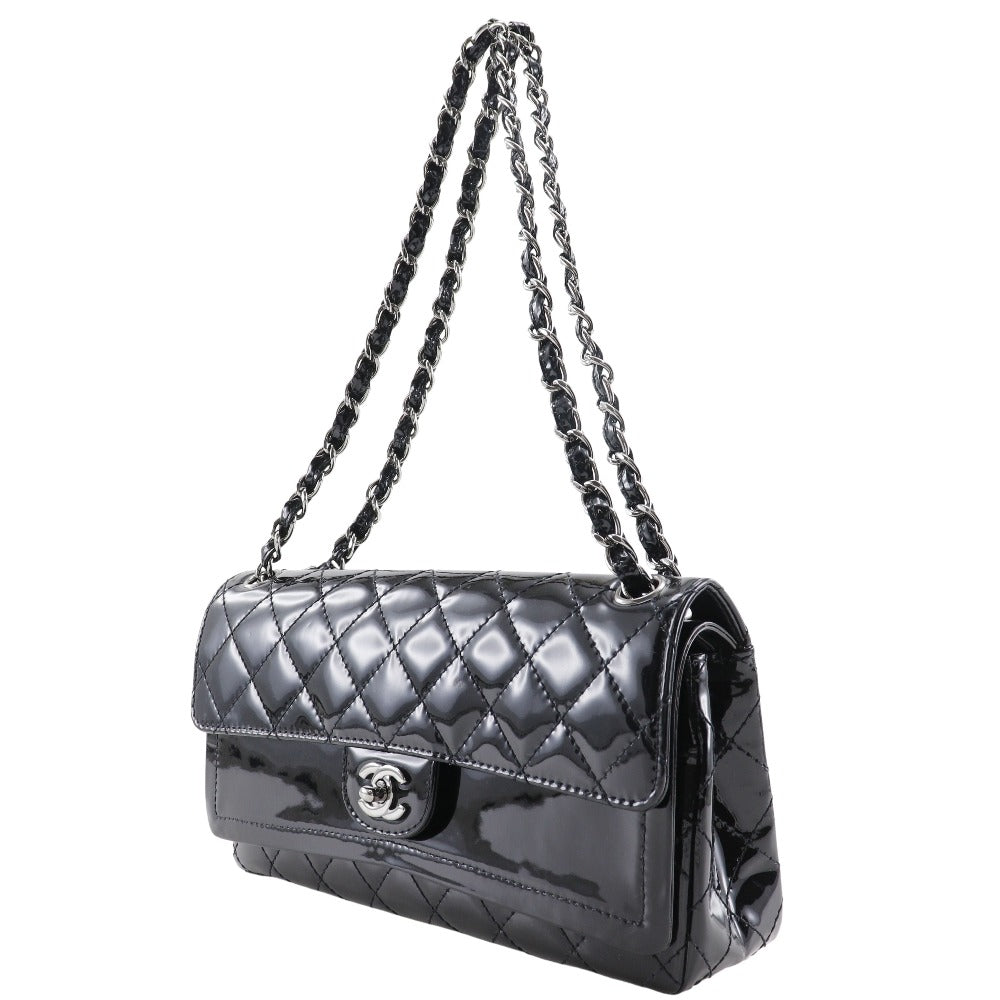 Chanel Patent Double flap Matrasse ChainShoulder Black Leather Shoulder Bag
