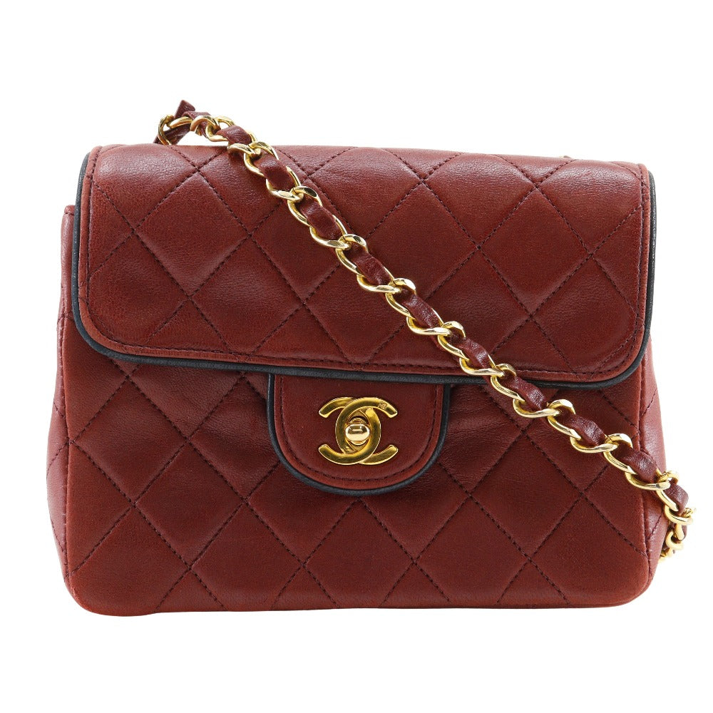 Chanel lambskin ChainShoulder matrasse Red Shoulder Bag