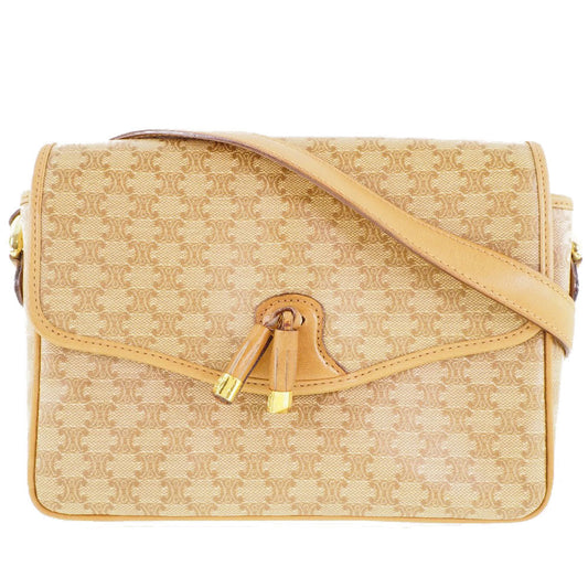 Celine Shoulder Bag Pvc Macadam Pattern Old Women Beige