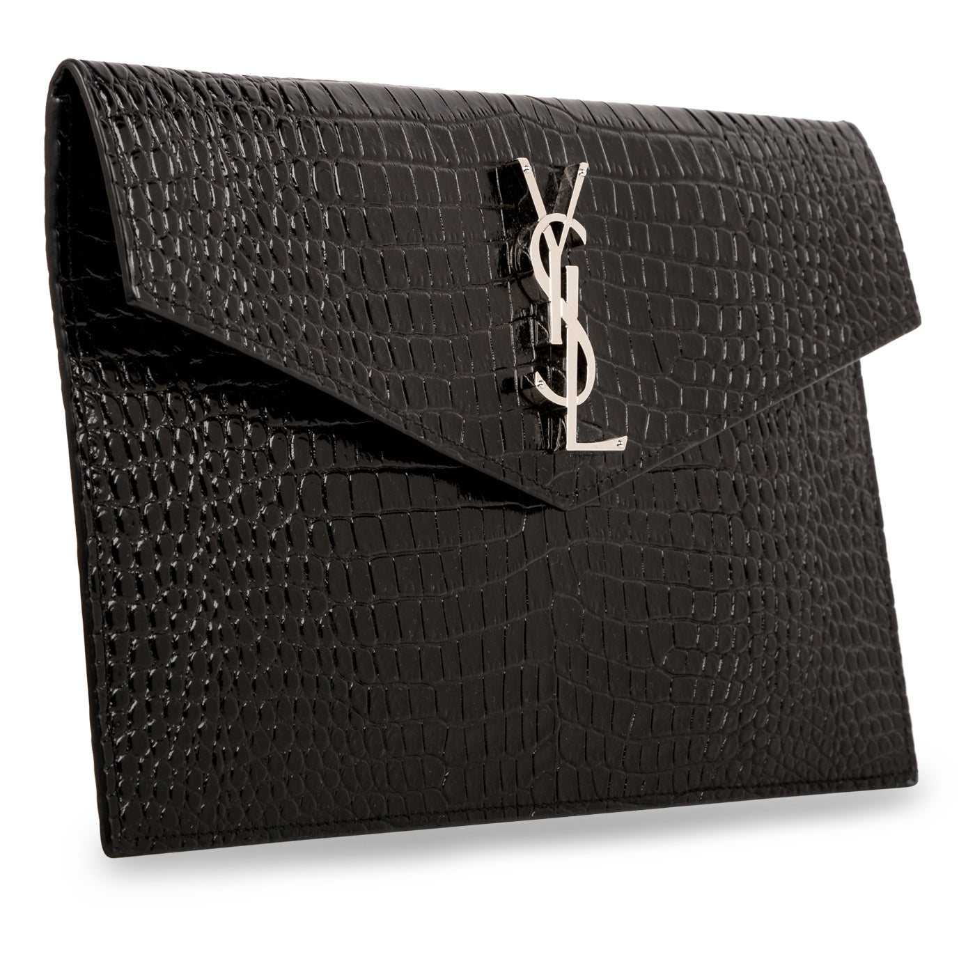 YSL Saint Laurent Croc Uptown Clutch Embossed Clutch Bag