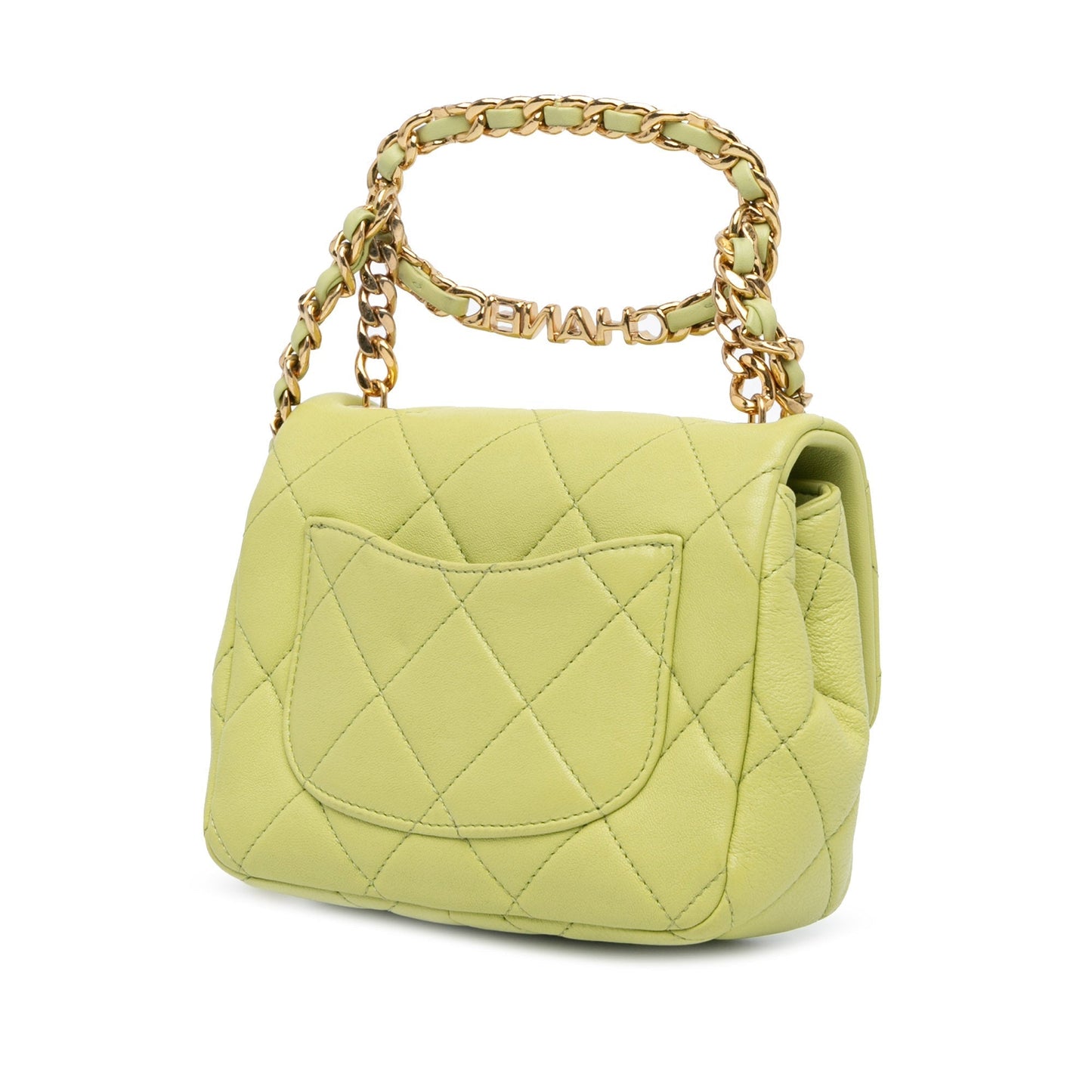 Green Chanel Mini Quilted Lambskin Oval Logo Chain Top Handle Flap Crossbody Bag