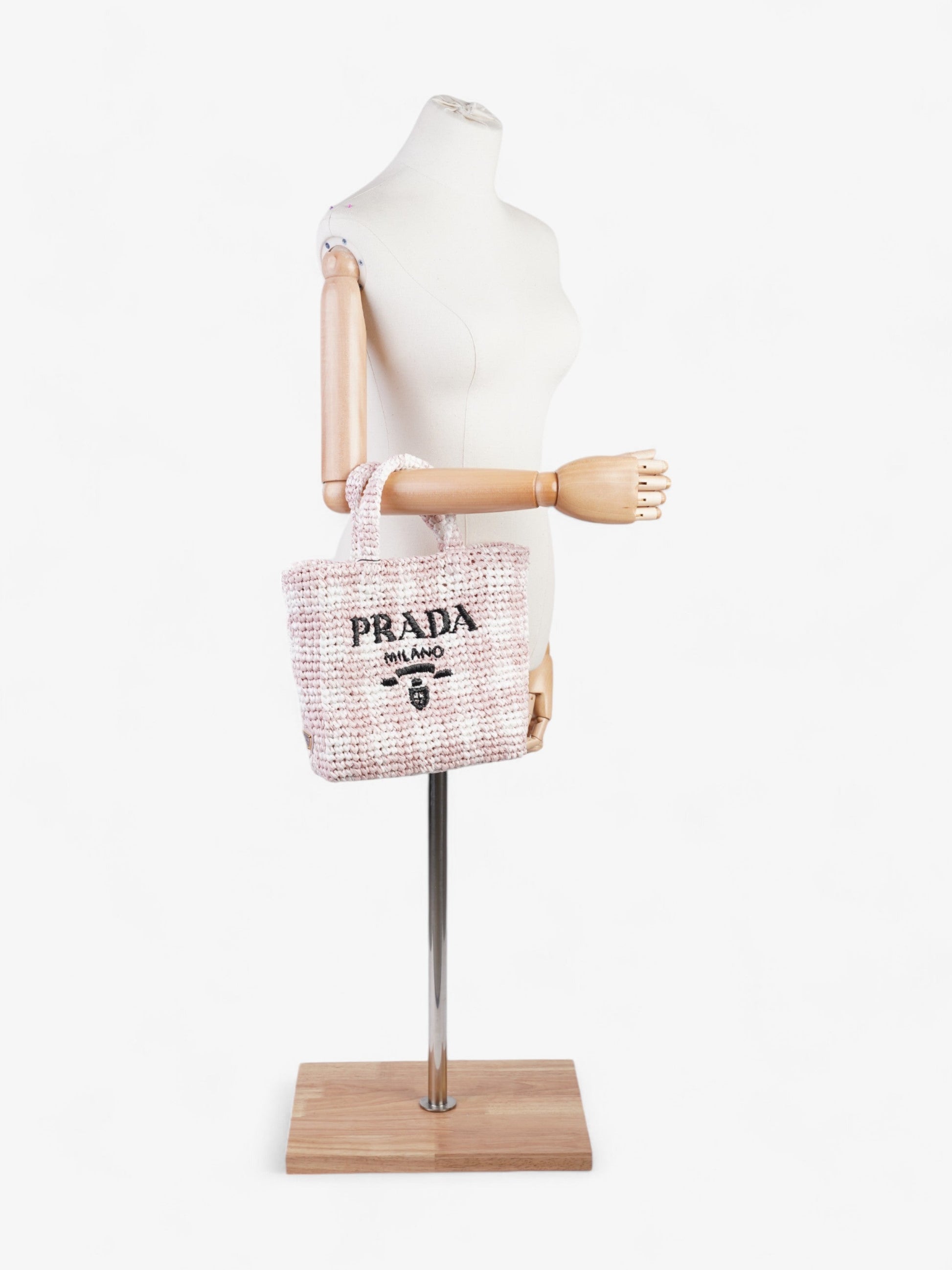 Prada Logo Tote Bag Raffia Black White
