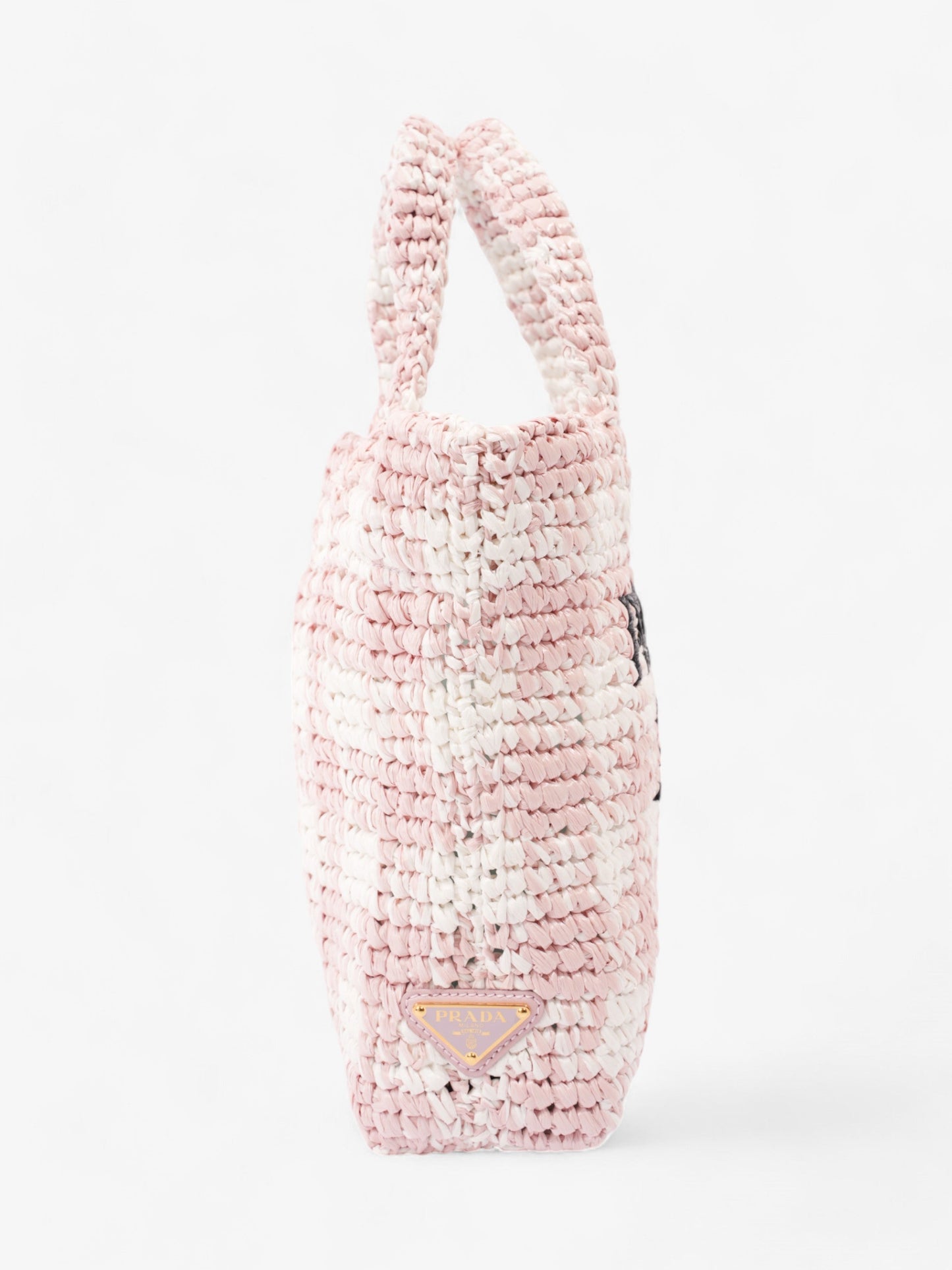 Prada Logo Tote Bag Raffia Black White