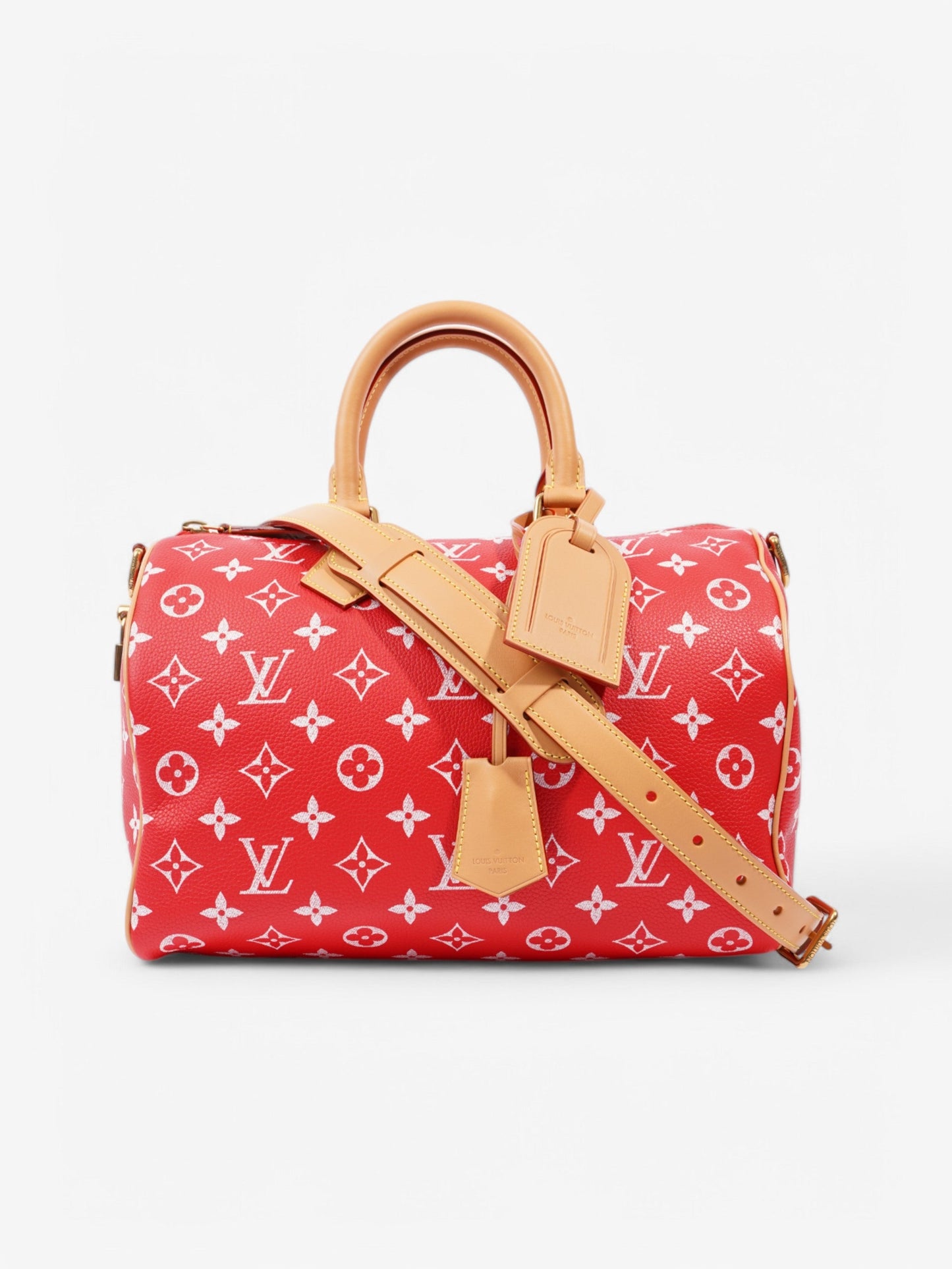 Louis Vuitton Speedy P9 Bandoulière Calfskin 30 Monogram Red Leather Handbag