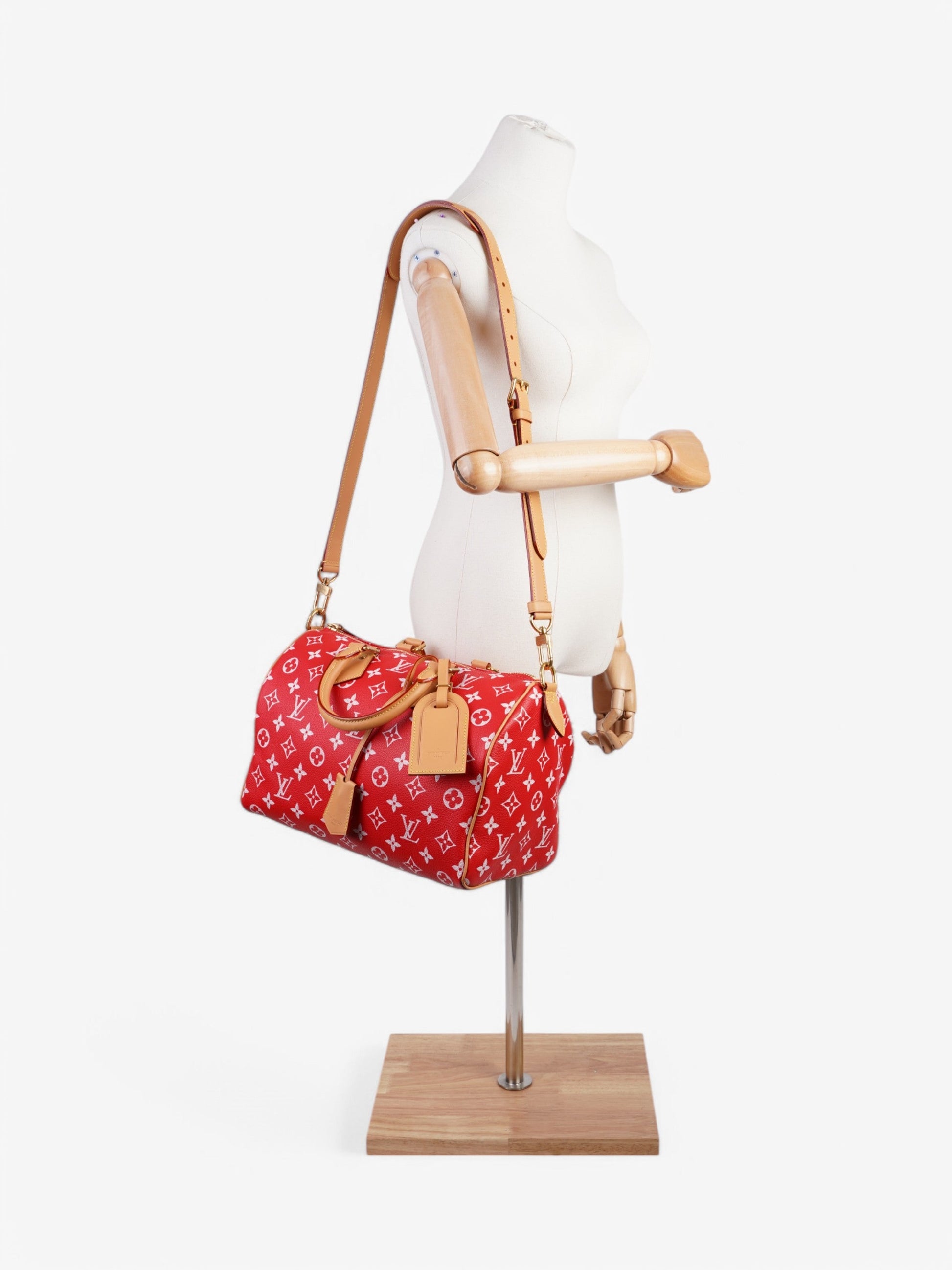 Louis Vuitton Speedy P9 Bandoulière Calfskin 30 Monogram Red Leather Handbag