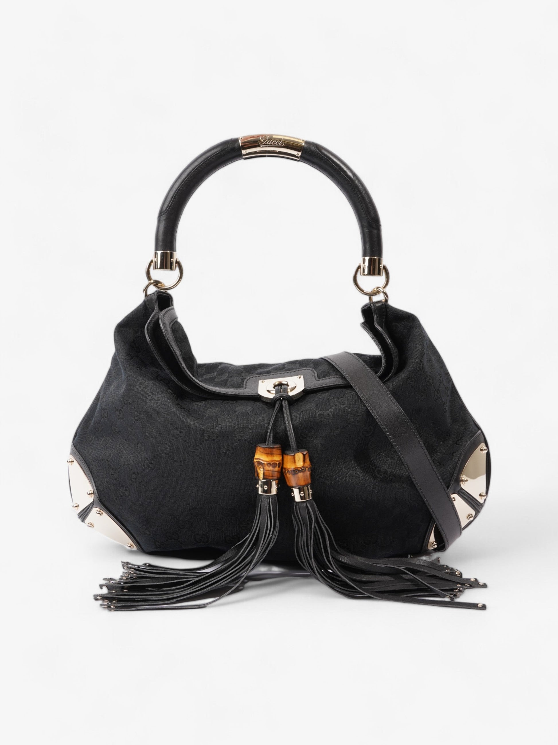 Gucci Indy Hobo Canvas Black Shoulder Bag