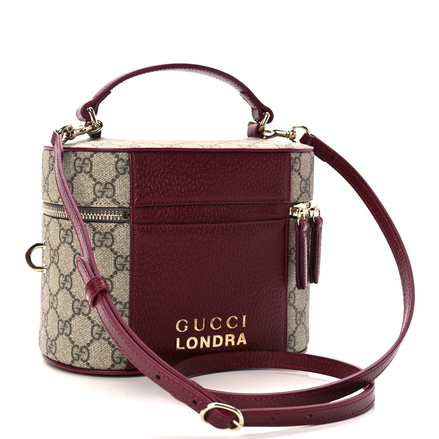Gucci GG Supreme Monogram Ancora Calfskin Vanity Cosmetic Case Beige Ebony Rosso